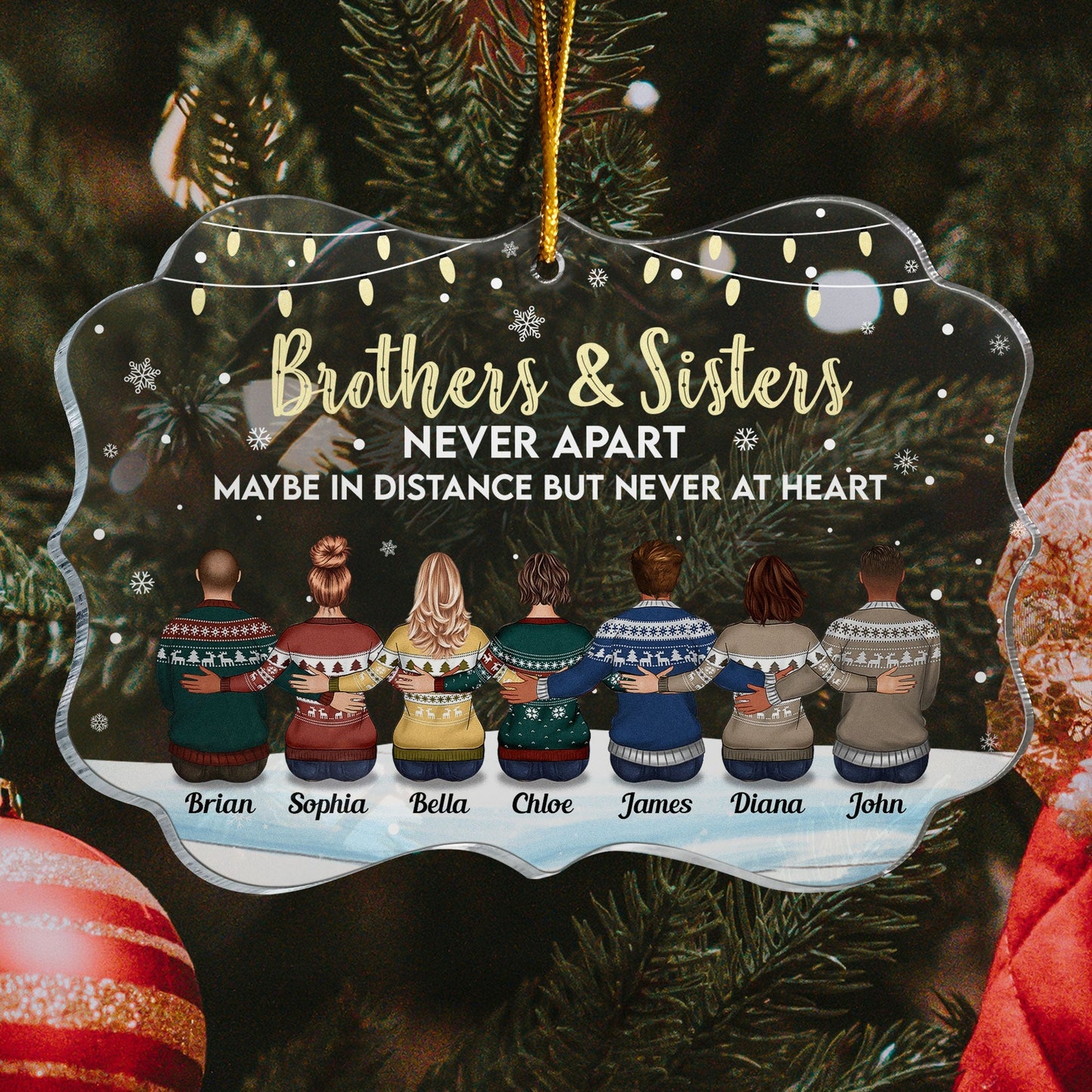 Personalized Brothers & Sisters Ornament: 'Never Apart, Never At Heart' Christmas Gift