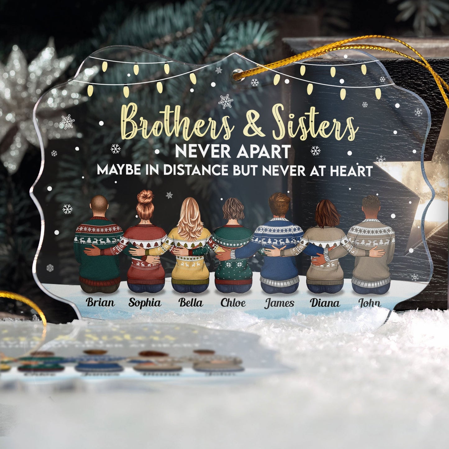Personalized Brothers & Sisters Ornament: 'Never Apart, Never At Heart' Christmas Gift