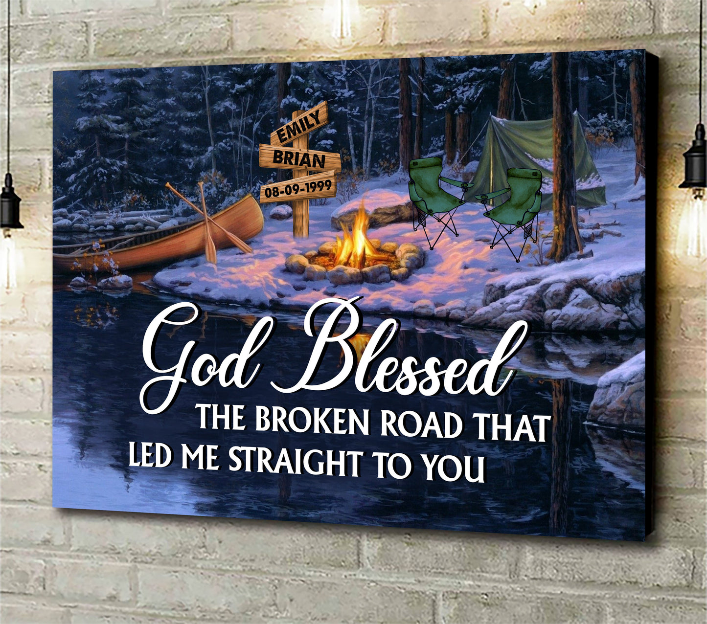 Personalized 'God Blessed The Broken Road' Couples Anniversary Canvas