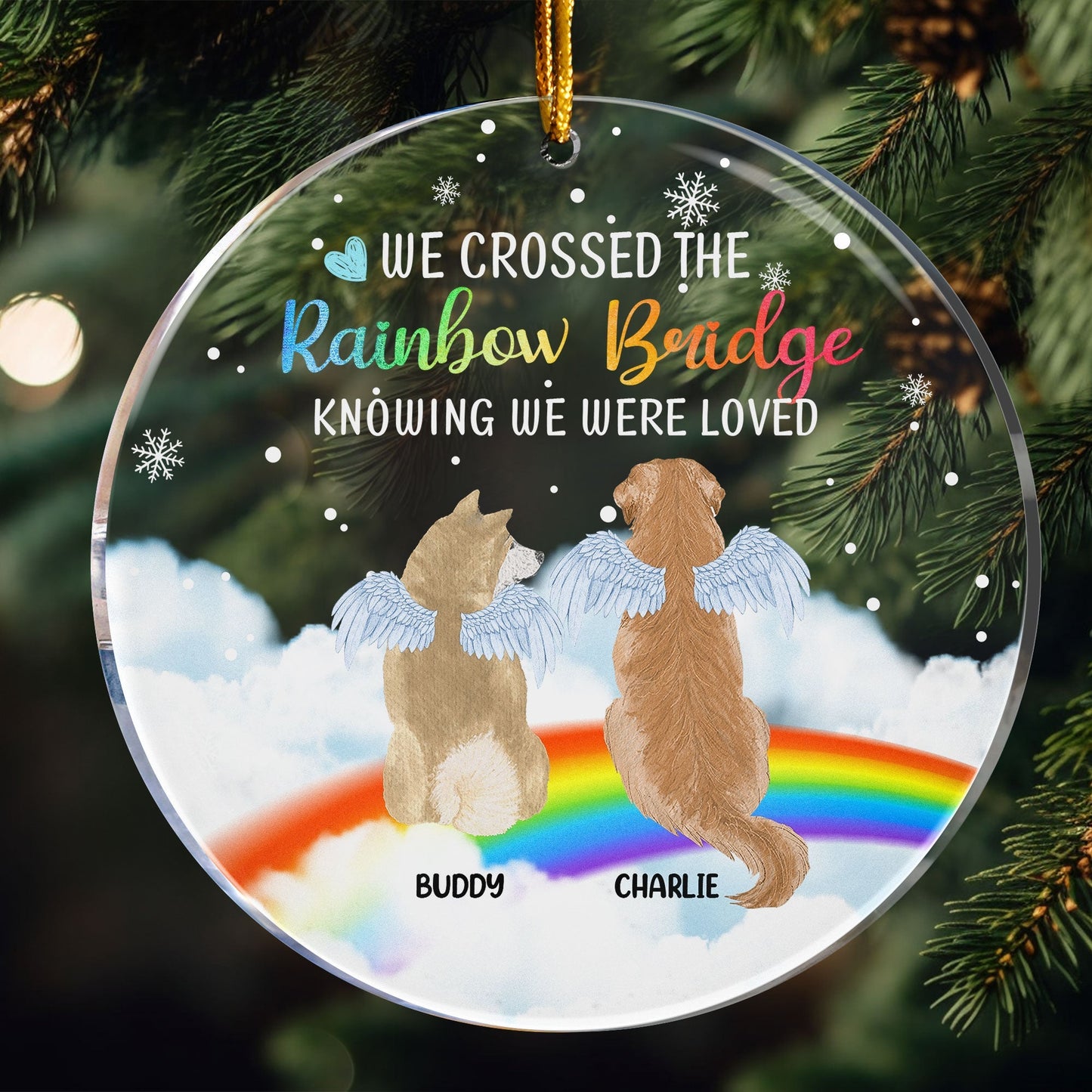 Heartfelt Custom Dog Memorial For Loved One Ornament: 'Rainbow Bridge, Loved Forever'