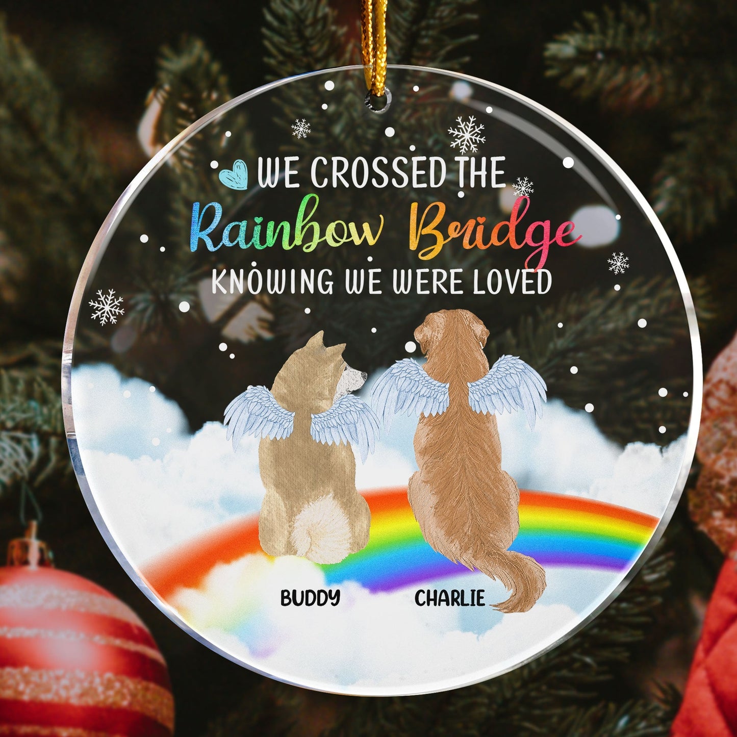 Heartfelt Custom Dog Memorial For Loved One Ornament: 'Rainbow Bridge, Loved Forever'