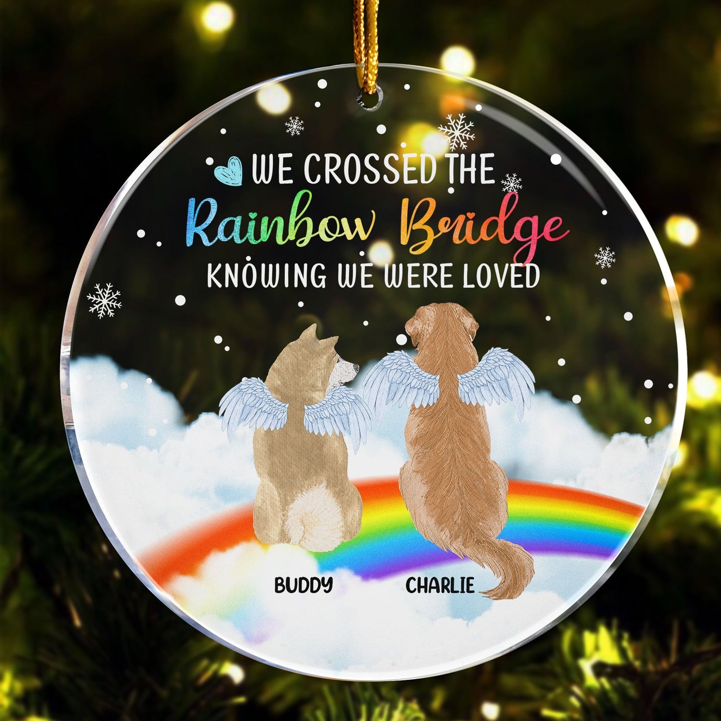 Heartfelt Custom Dog Memorial For Loved One Ornament: 'Rainbow Bridge, Loved Forever'