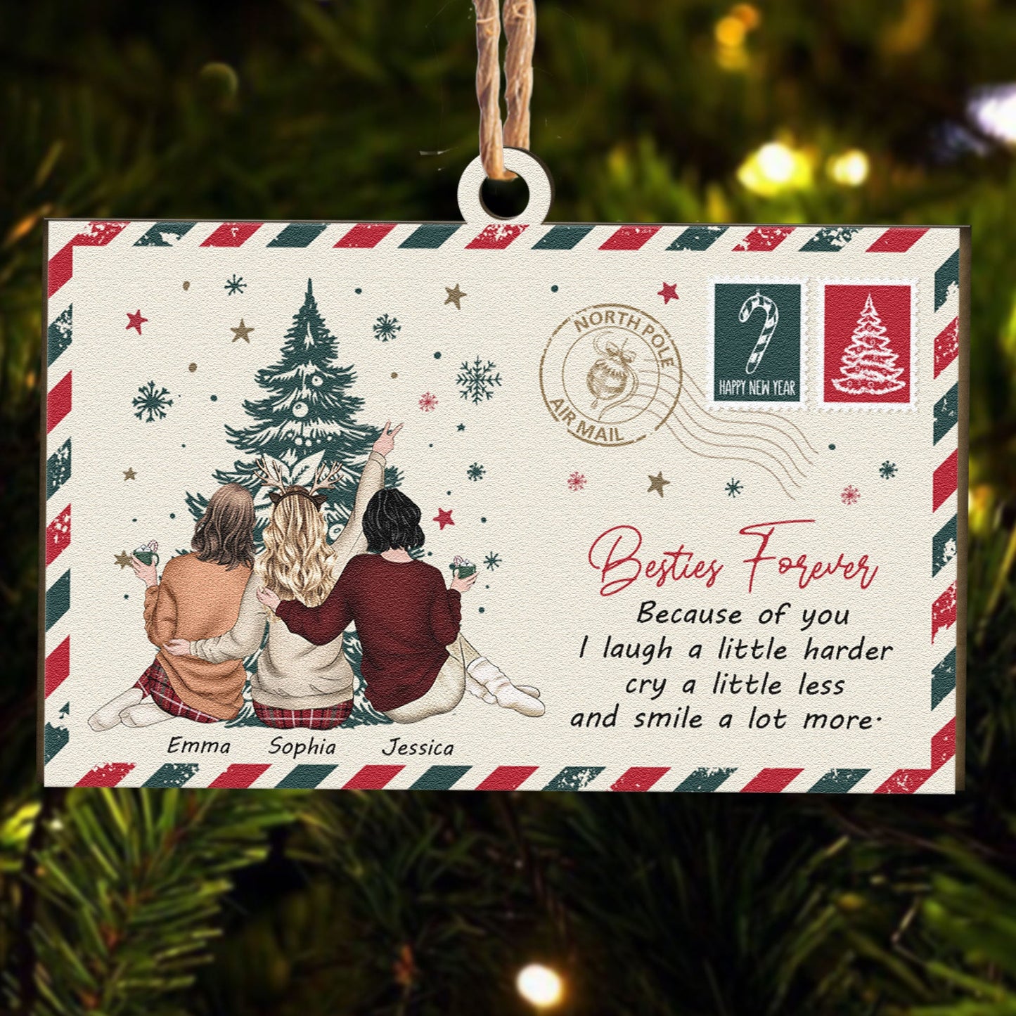 Personalized Best Friends Christmas Ornament - "Because of You" Keepsake Gift