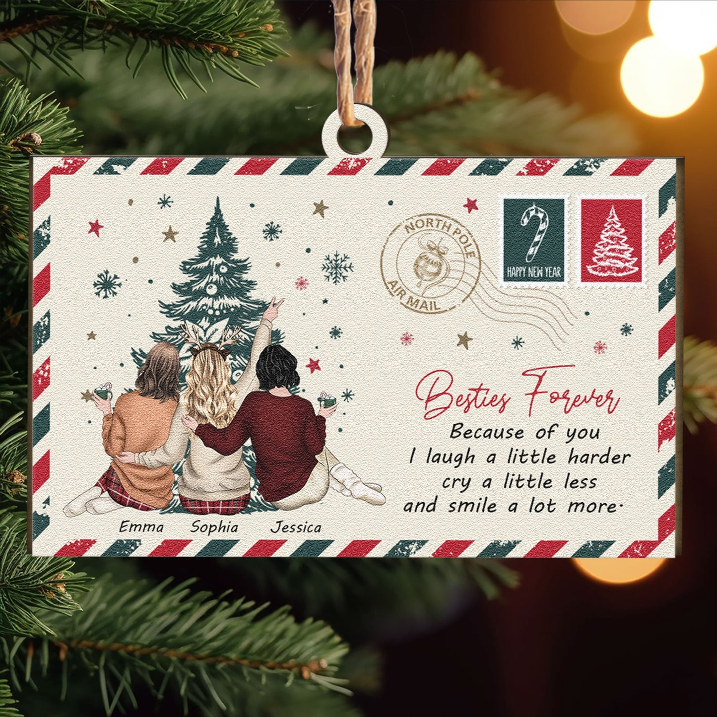 Personalized Best Friends Christmas Ornament - "Because of You" Keepsake Gift