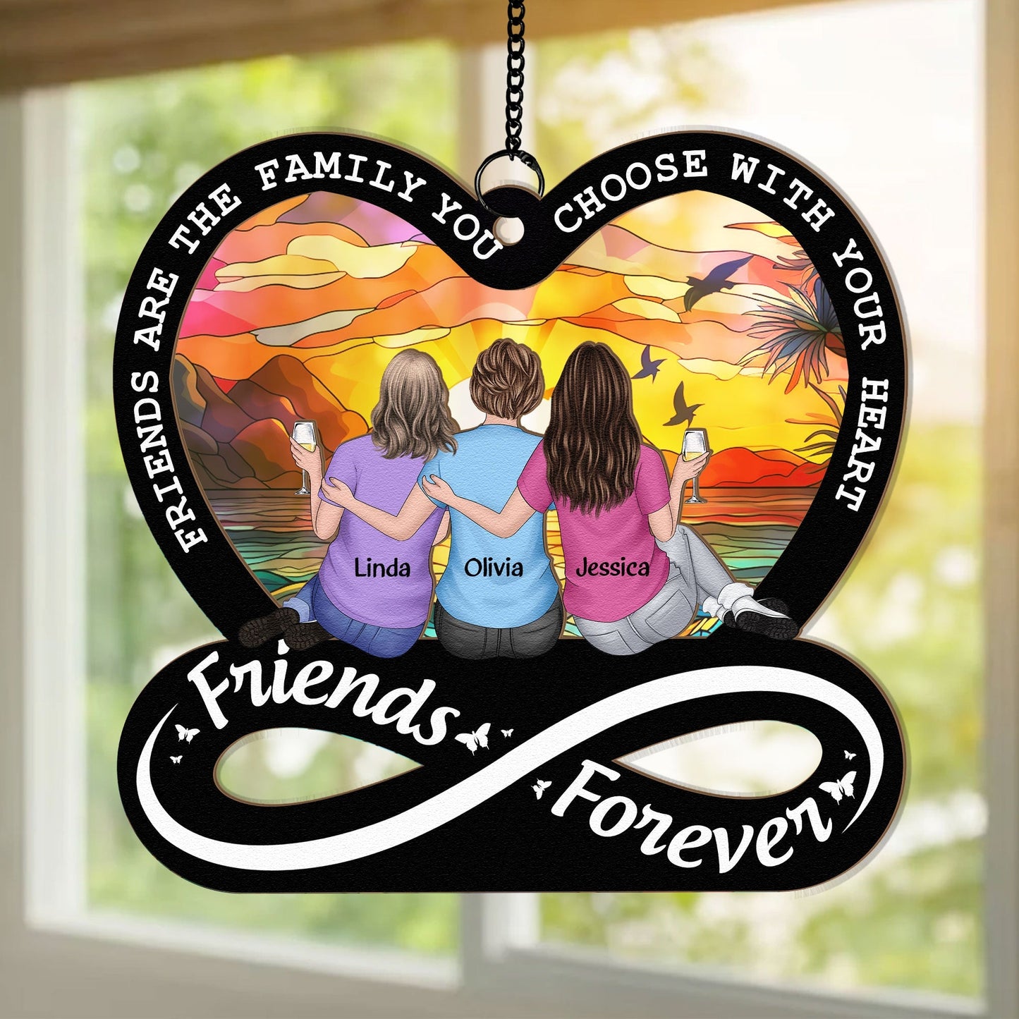Custom 'Friends Are The Family' Suncatcher | Personalized Gift for Besties