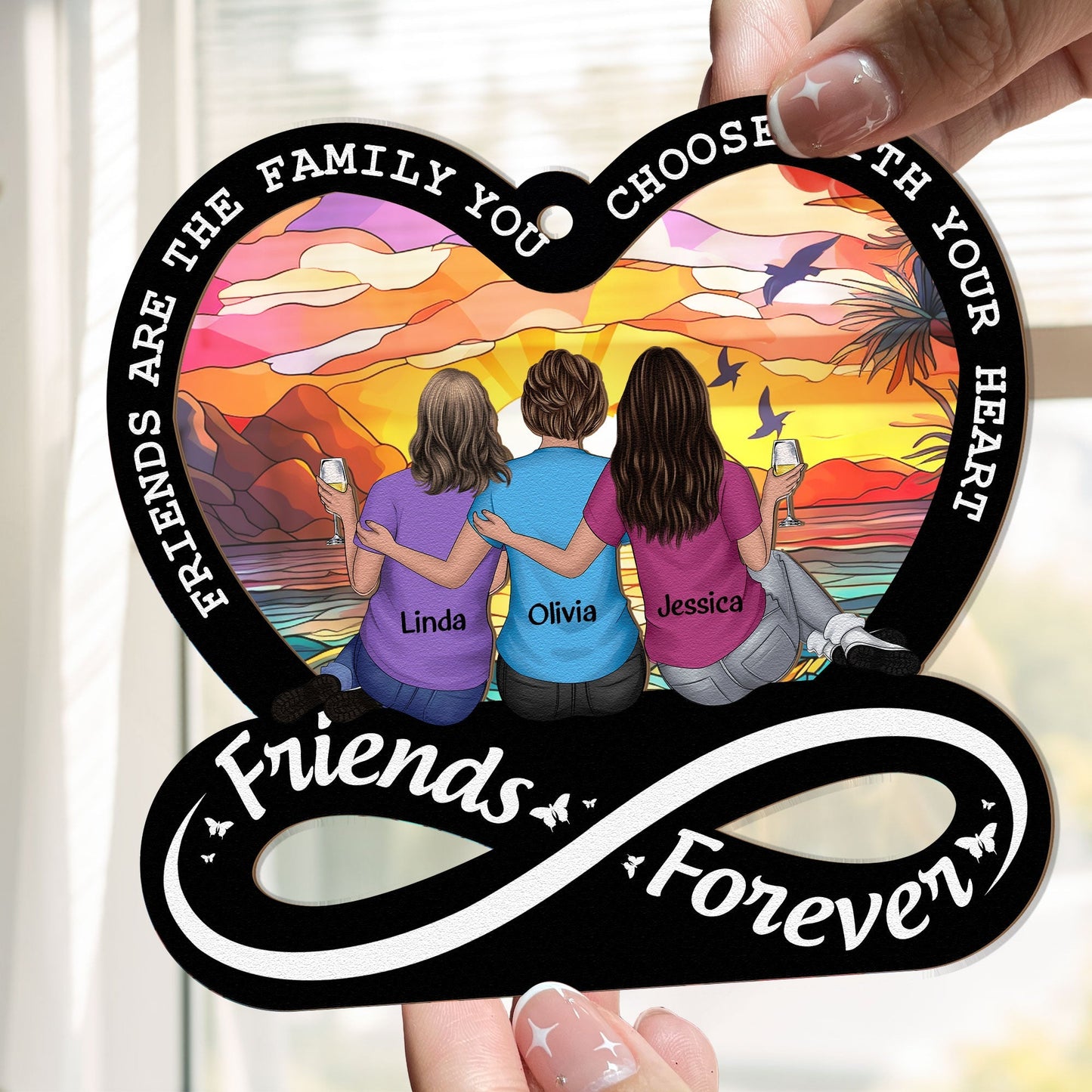 Custom 'Friends Are The Family' Suncatcher | Personalized Gift for Besties