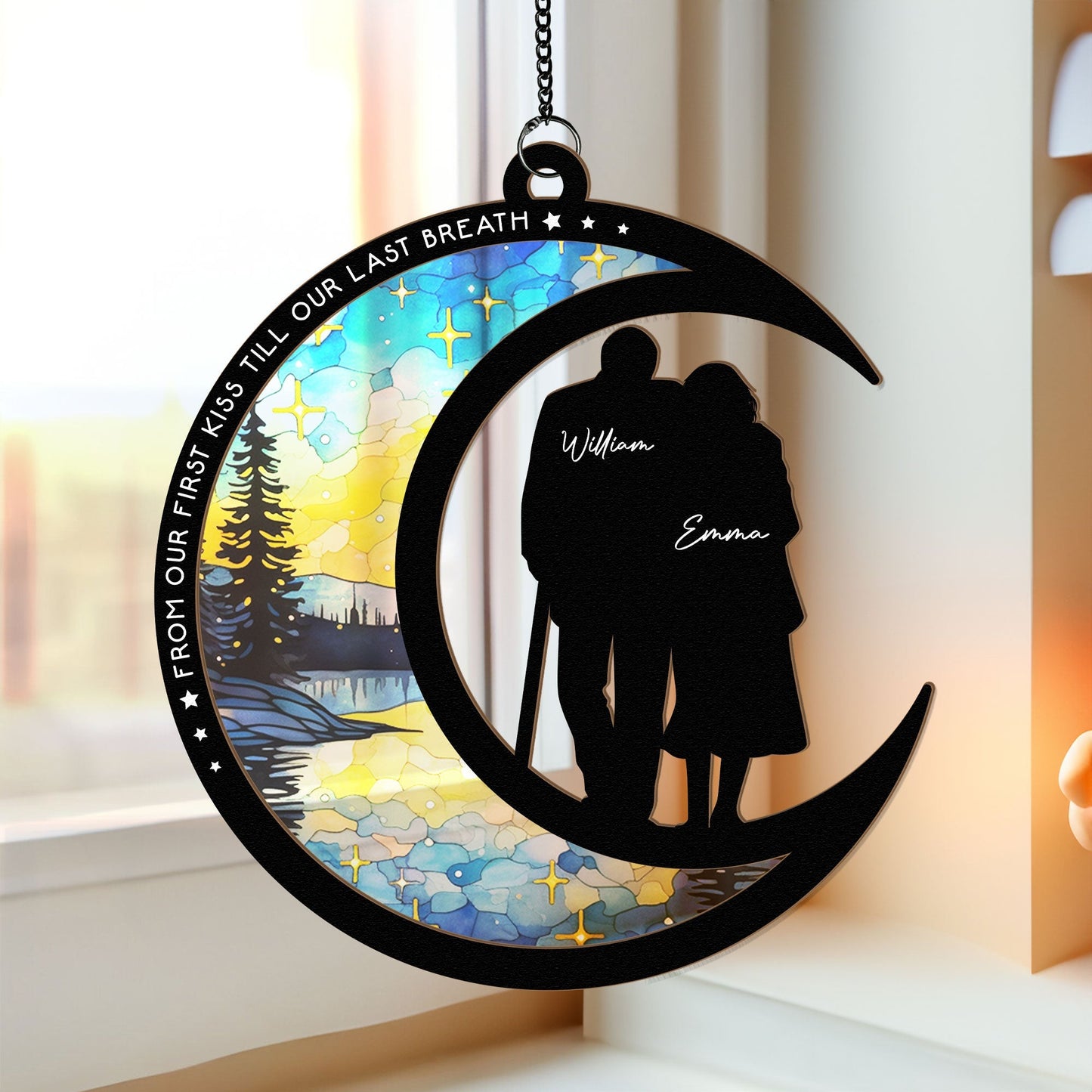 Personalized Couple Suncatcher: 'First Kiss Till Last Breath' Anniversary Gift