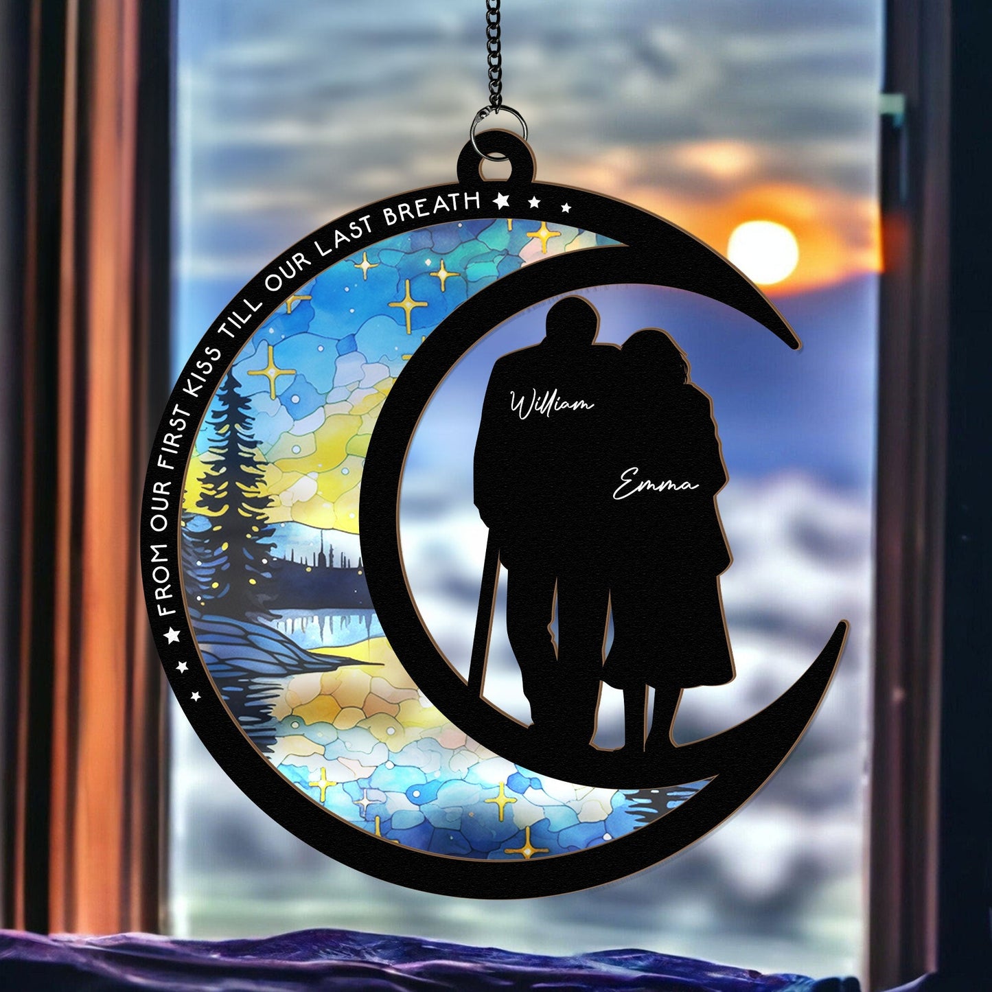 Personalized Couple Suncatcher: 'First Kiss Till Last Breath' Anniversary Gift