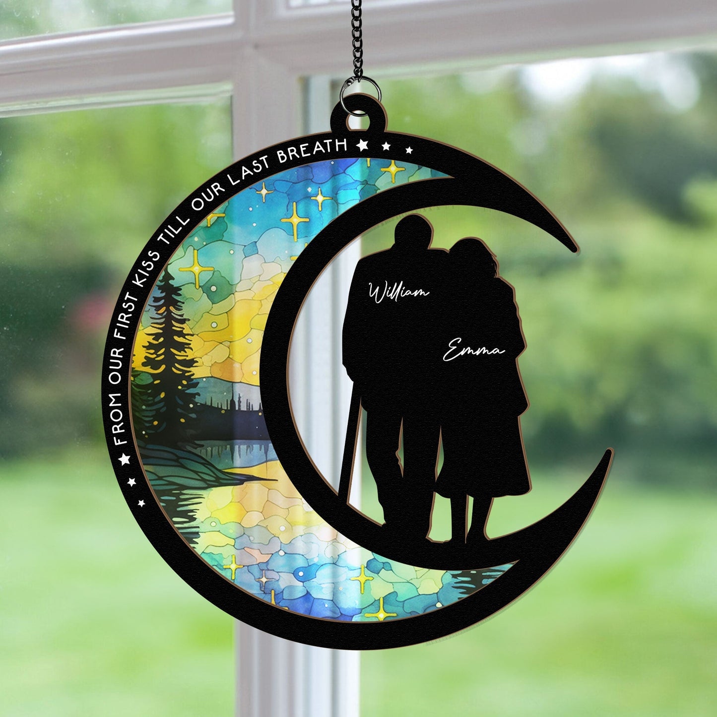 Personalized Couple Suncatcher: 'First Kiss Till Last Breath' Anniversary Gift