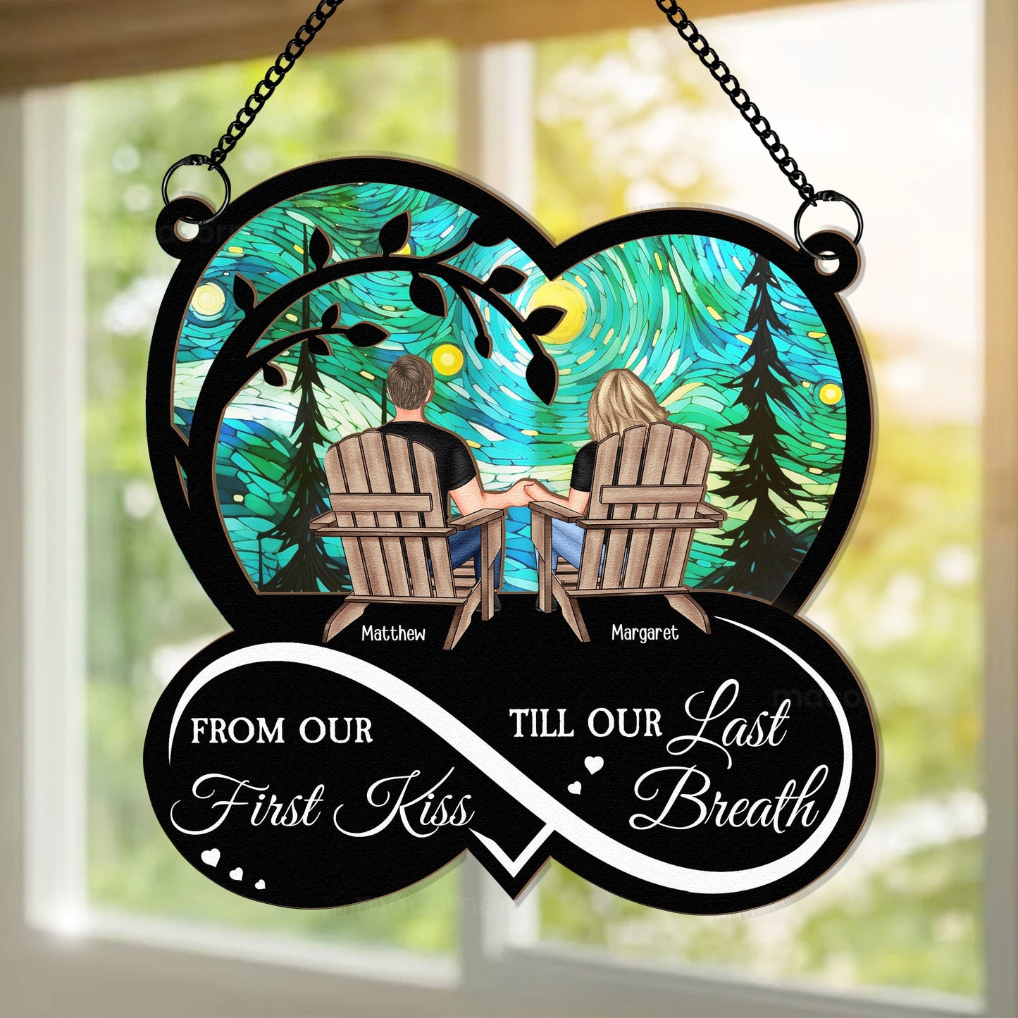 Custom "First Kiss Till Last Breath" Suncatcher for Couples Anniversary