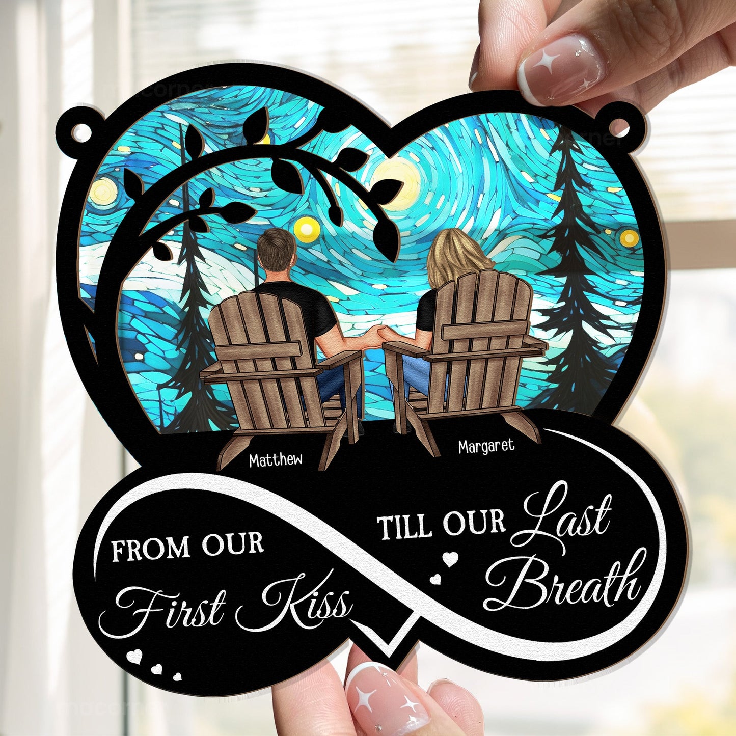 Custom "First Kiss Till Last Breath" Suncatcher for Couples Anniversary