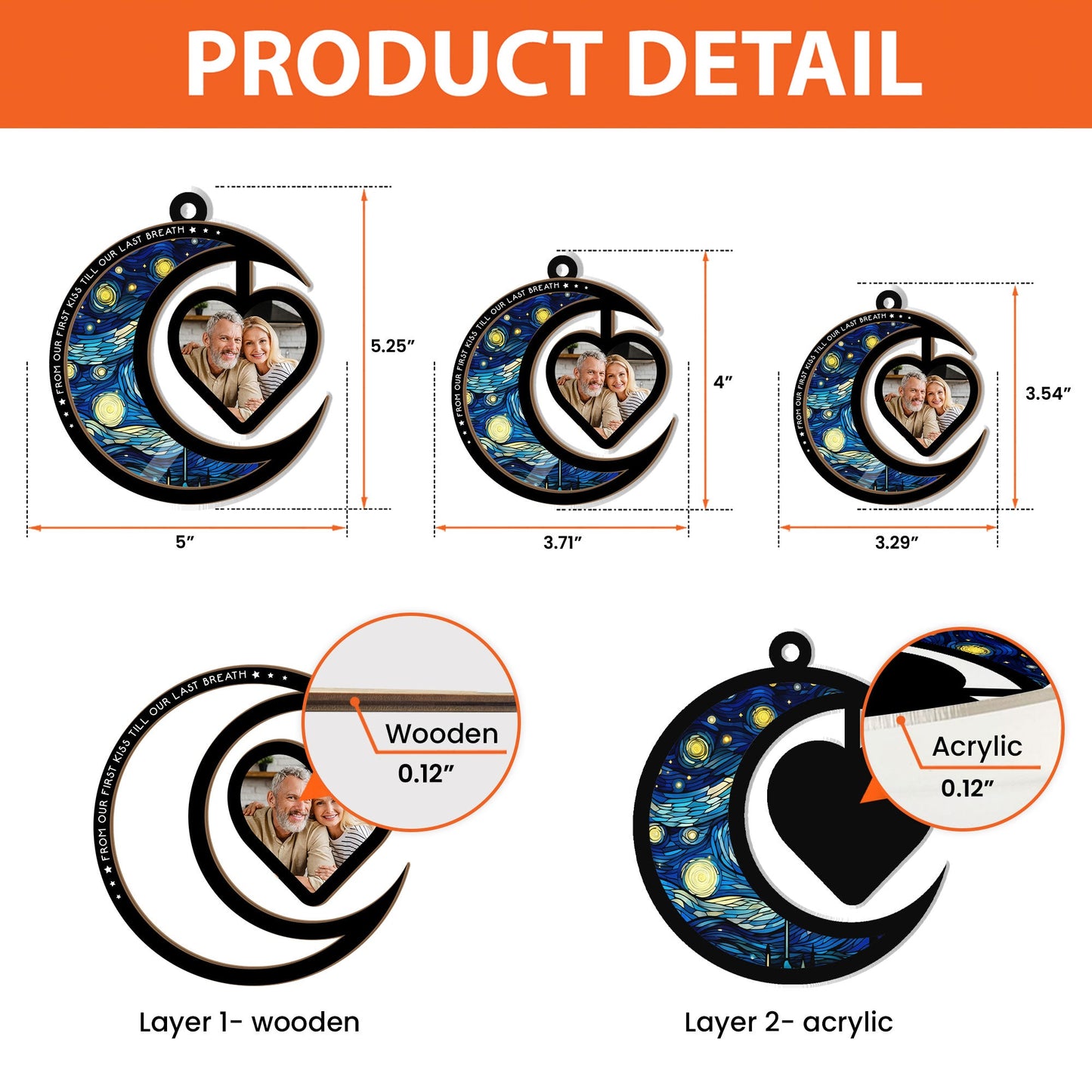 Custom Couple Suncatcher: 'First Kiss Till Last Breath' Photo Anniversary Gift