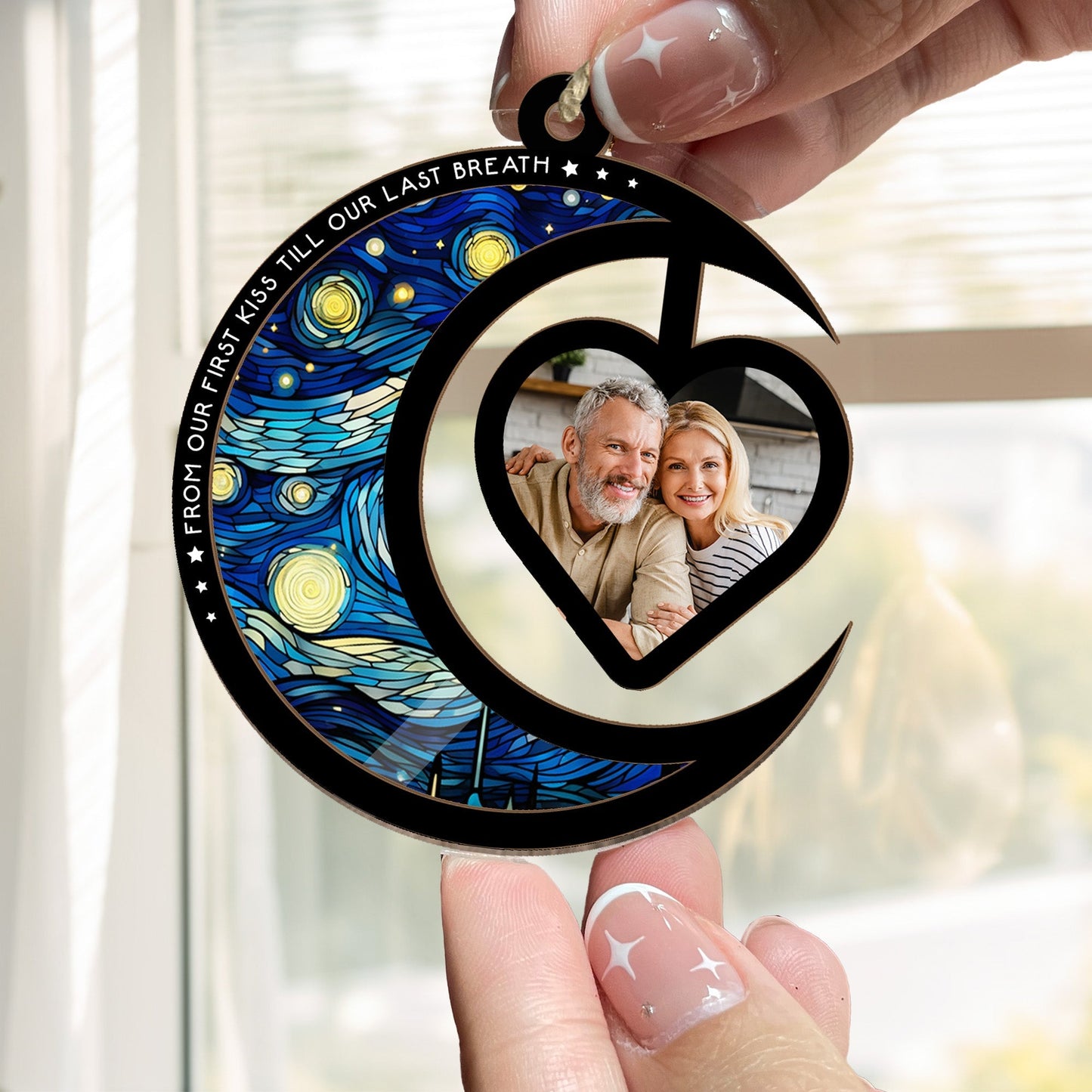 Custom Couple Suncatcher: 'First Kiss Till Last Breath' Photo Anniversary Gift
