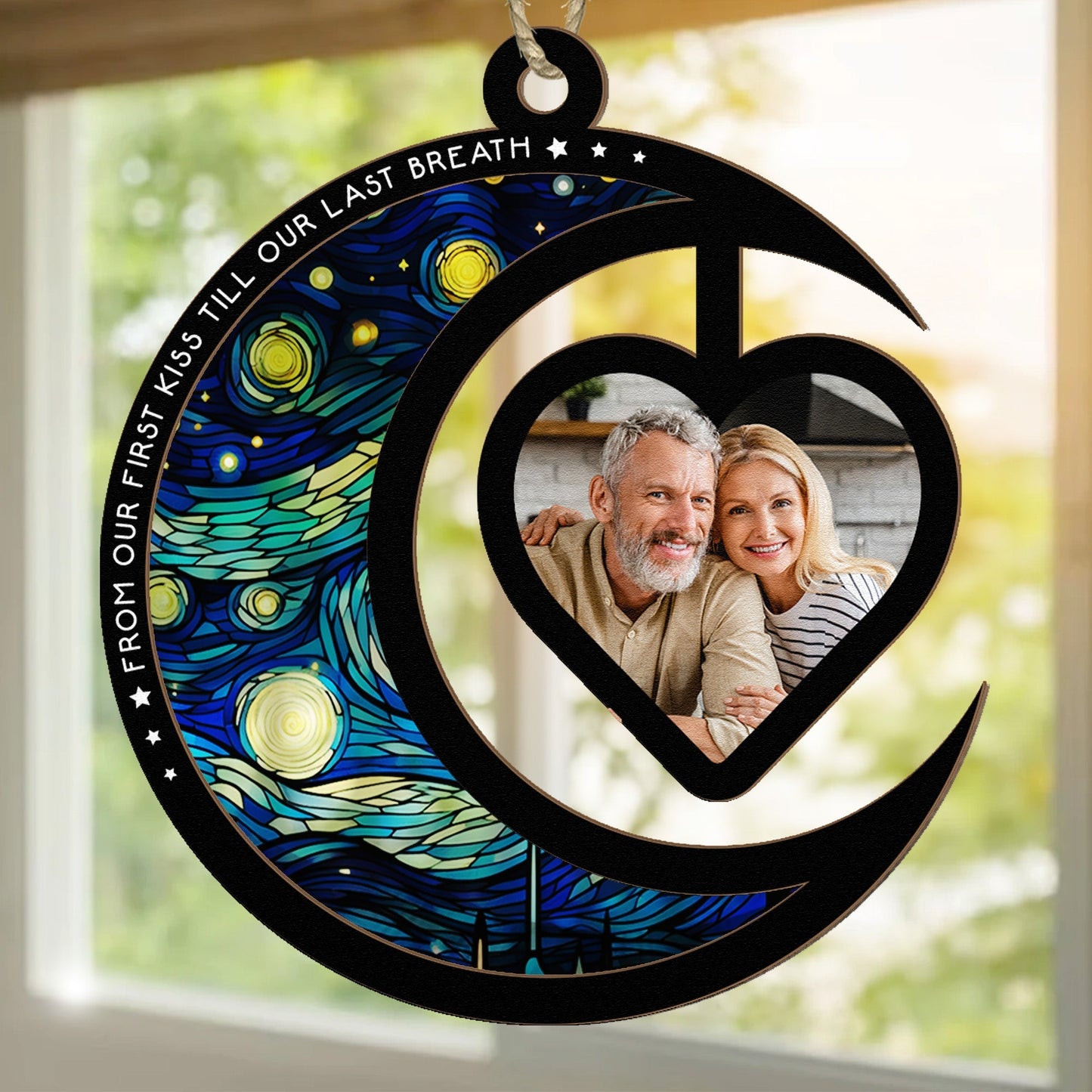 Custom Couple Suncatcher: 'First Kiss Till Last Breath' Photo Anniversary Gift