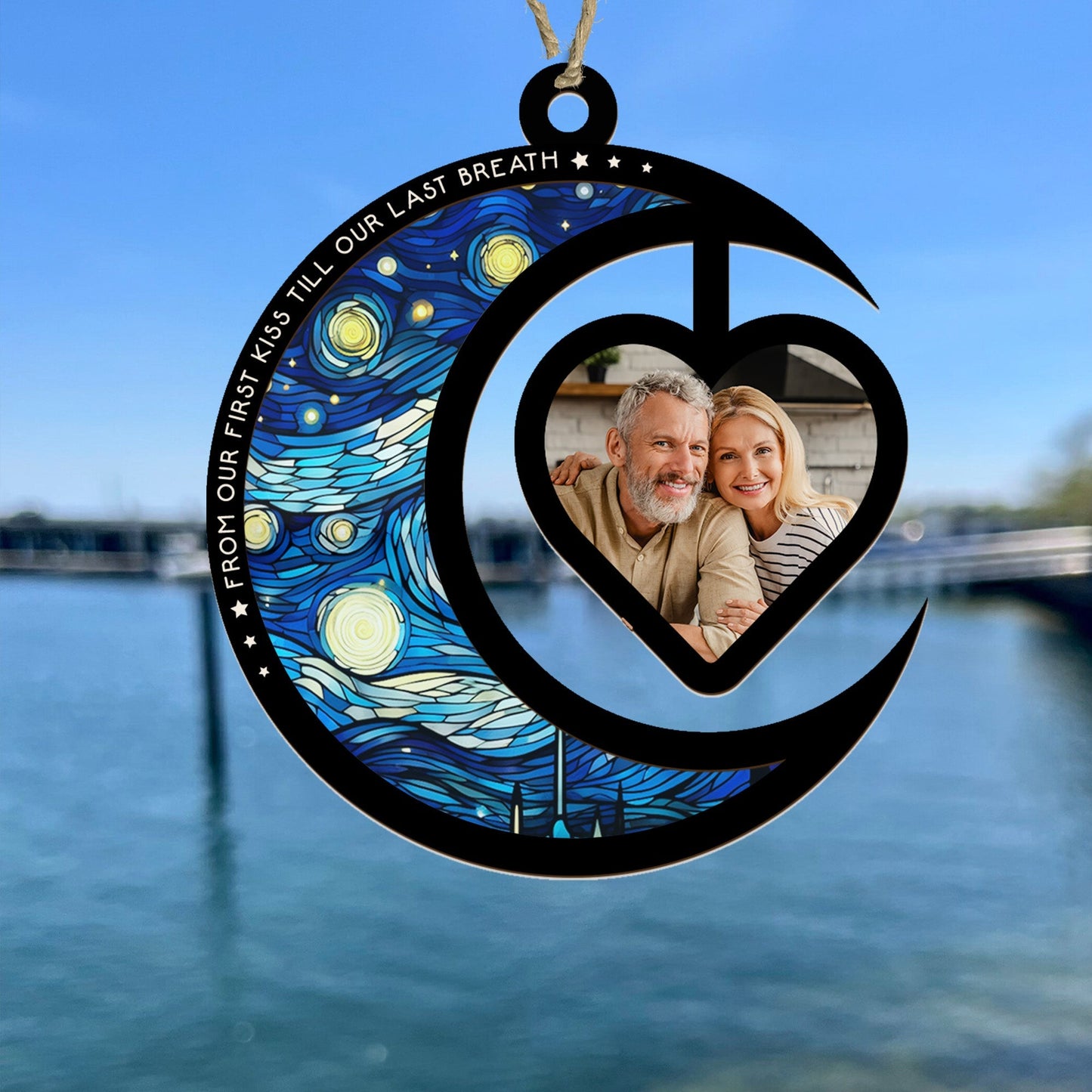 Custom Couple Suncatcher: 'First Kiss Till Last Breath' Photo Anniversary Gift