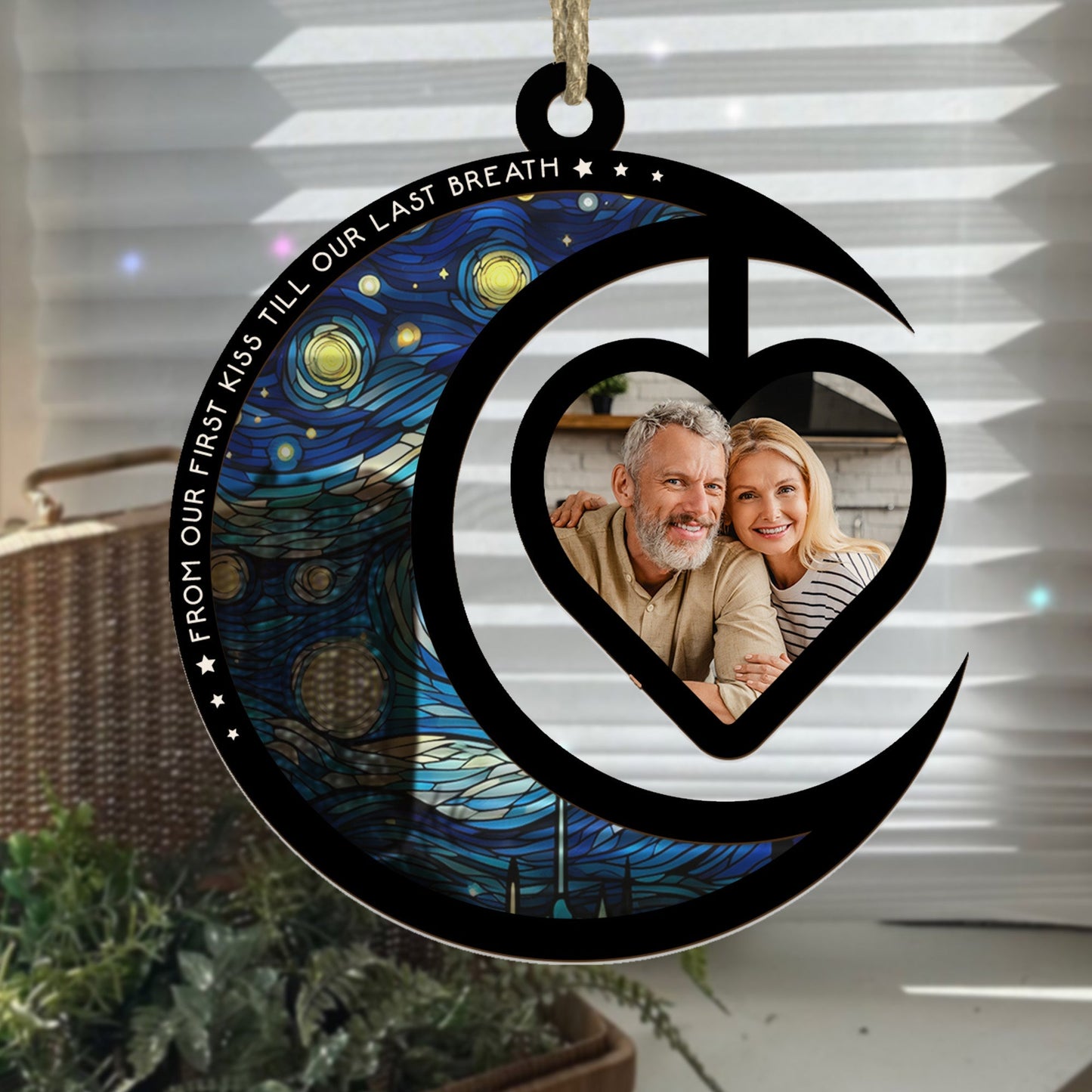 Custom Couple Suncatcher: 'First Kiss Till Last Breath' Photo Anniversary Gift