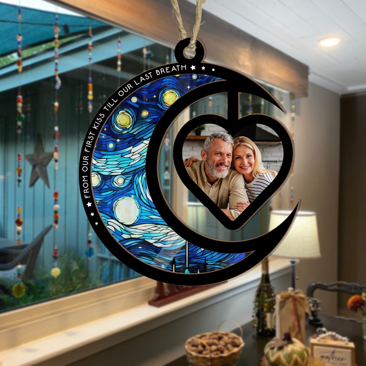 Custom Couple Suncatcher: 'First Kiss Till Last Breath' Photo Anniversary Gift