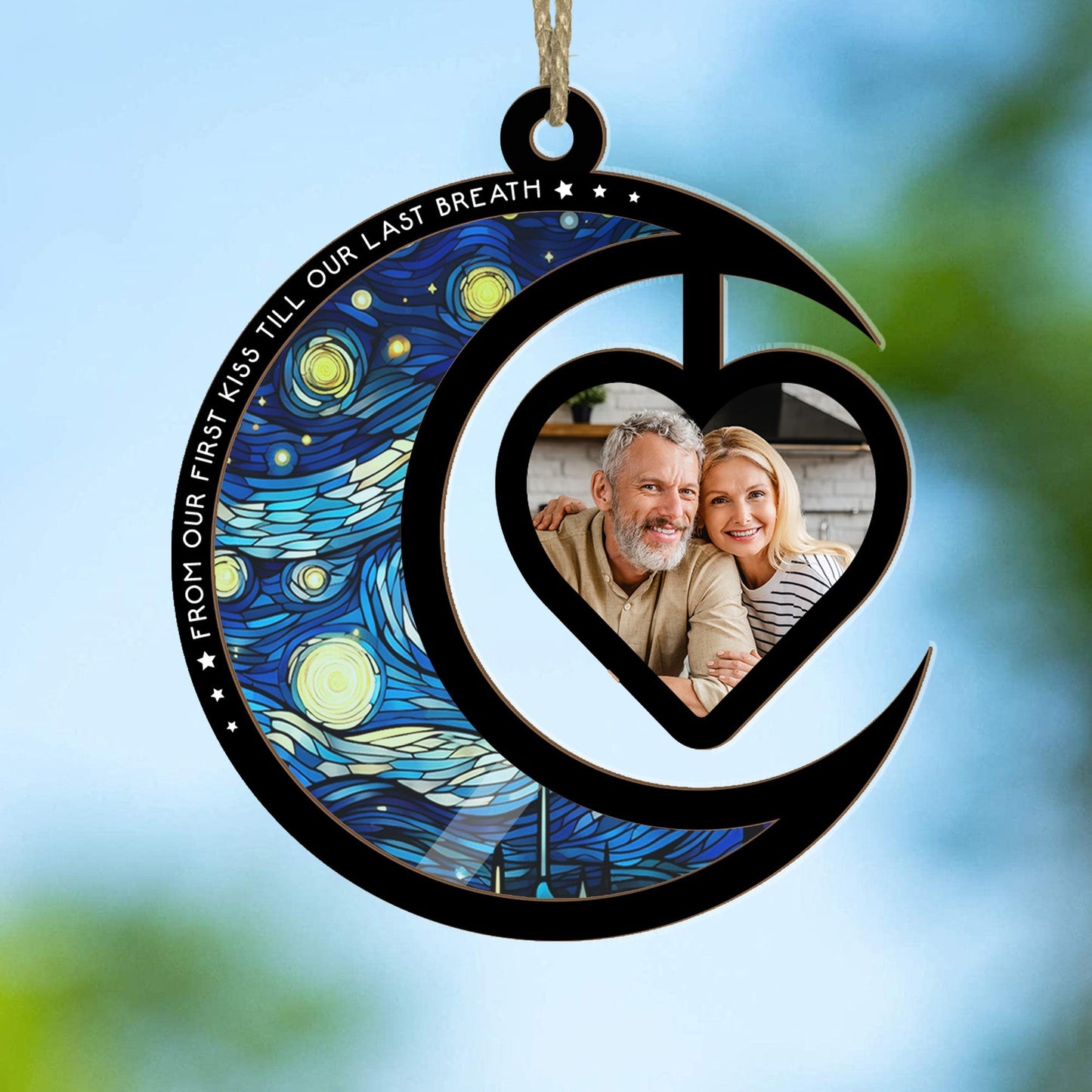Custom Couple Suncatcher: 'First Kiss Till Last Breath' Photo Anniversary Gift