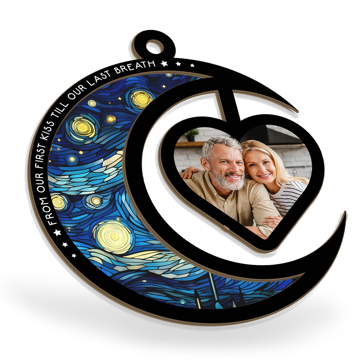 Custom Couple Suncatcher: 'First Kiss Till Last Breath' Photo Anniversary Gift
