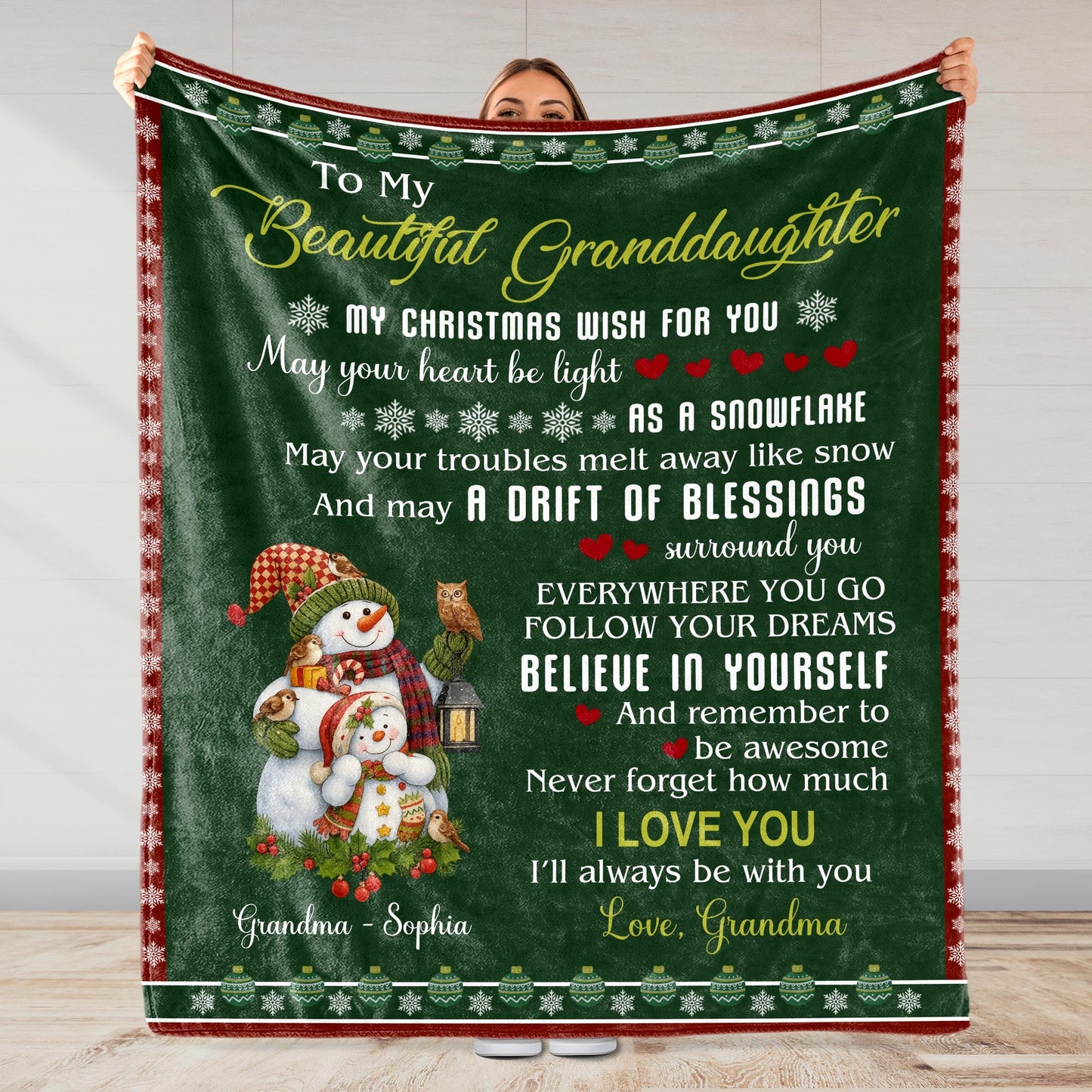 To My Beautiful Granddaughter, Christmas Wishes With Snowman