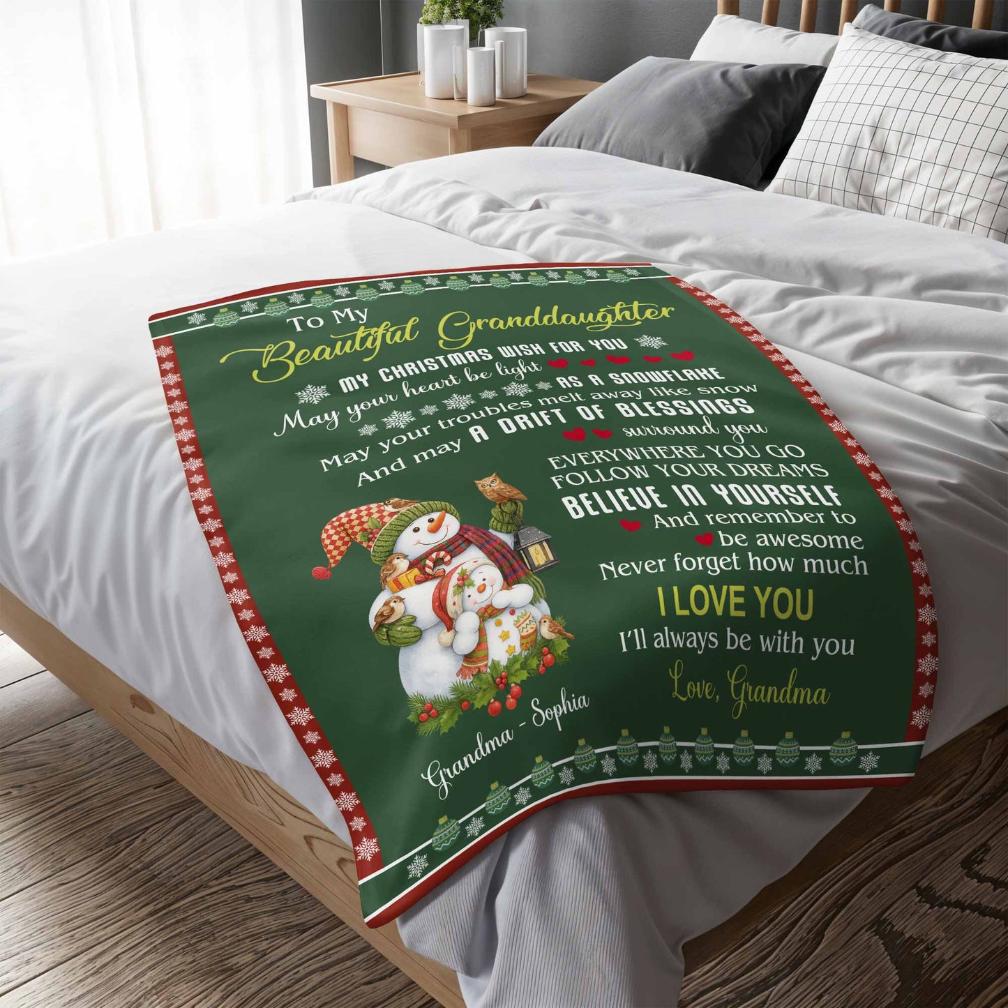 To My Beautiful Granddaughter, Christmas Wishes With Snowman