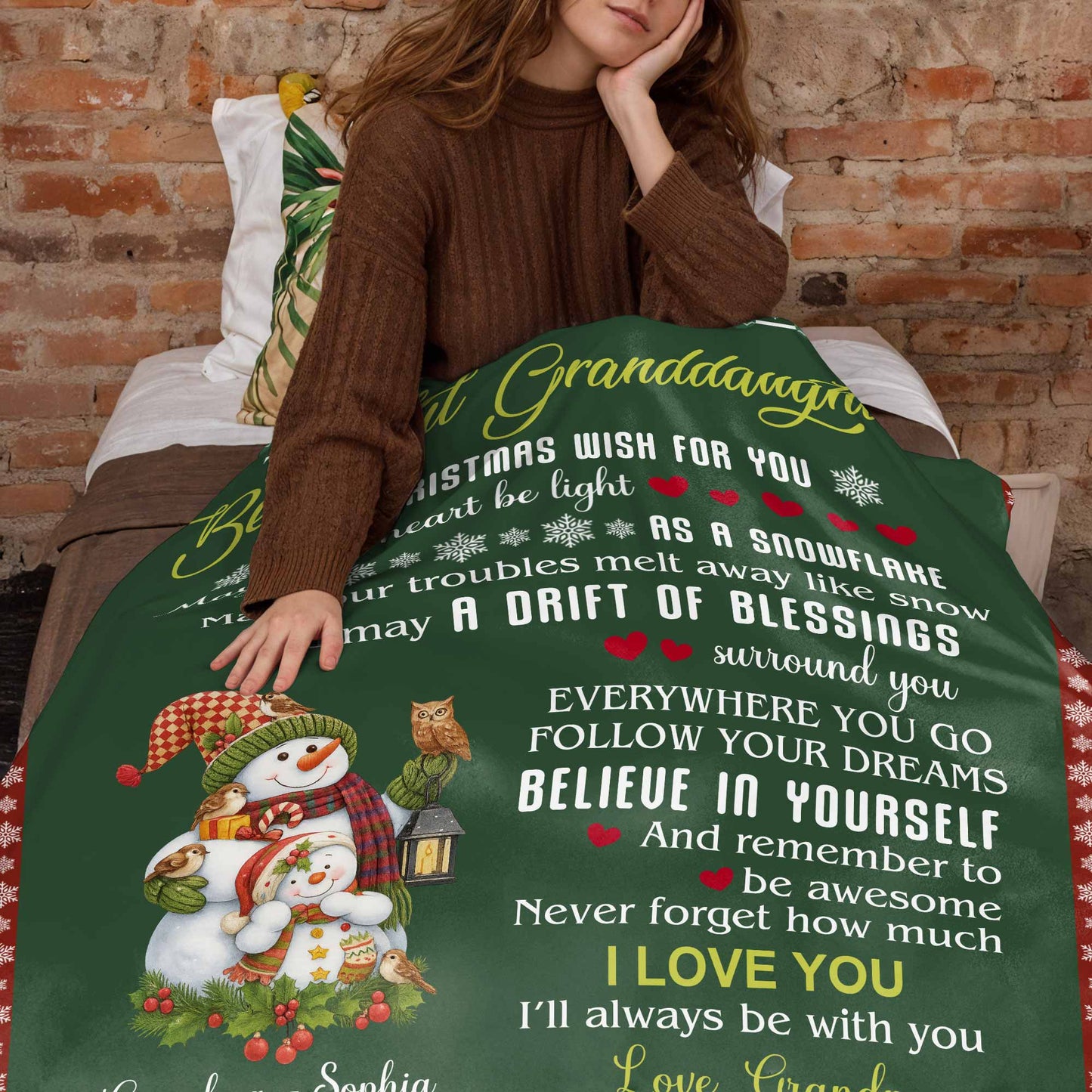 To My Beautiful Granddaughter, Christmas Wishes With Snowman