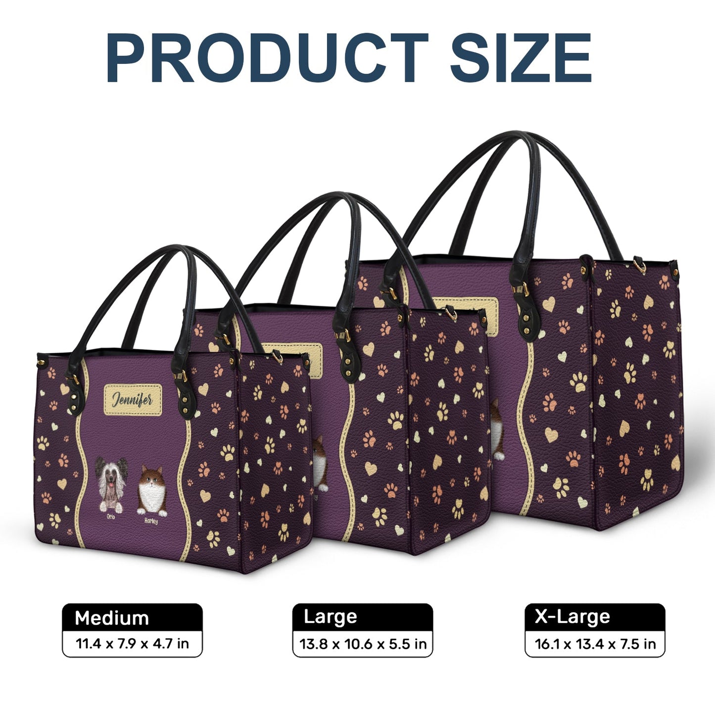 Custom Personalized Pet Portrait Leather Tote Bag for Cat & Dog Moms