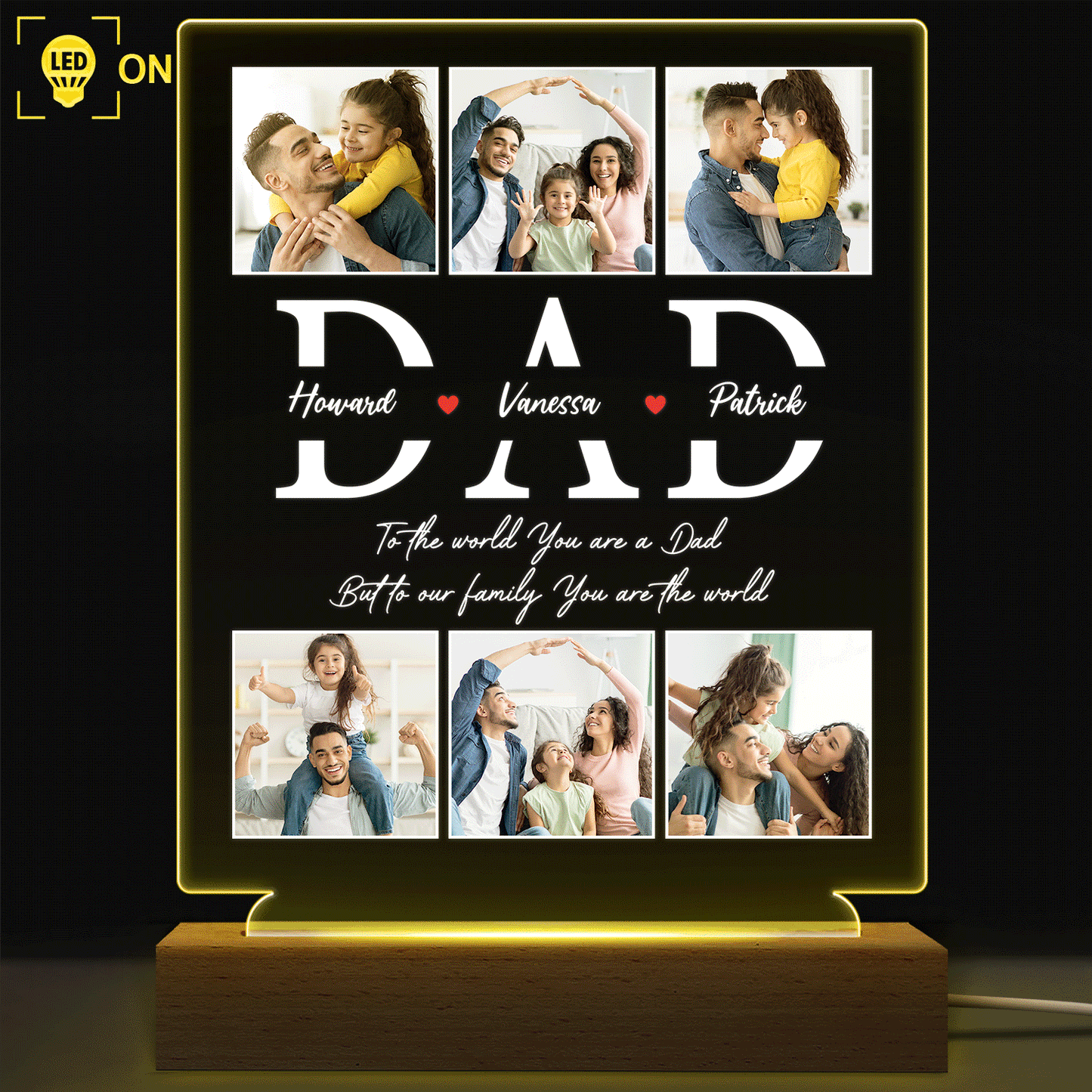 Custom Photo 3D LED Light for Dad - 'You Are The World' Keepsake Gift