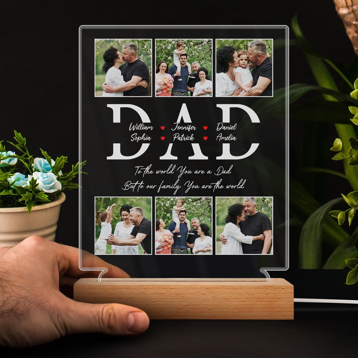 Custom Photo 3D LED Light for Dad - 'You Are The World' Keepsake Gift