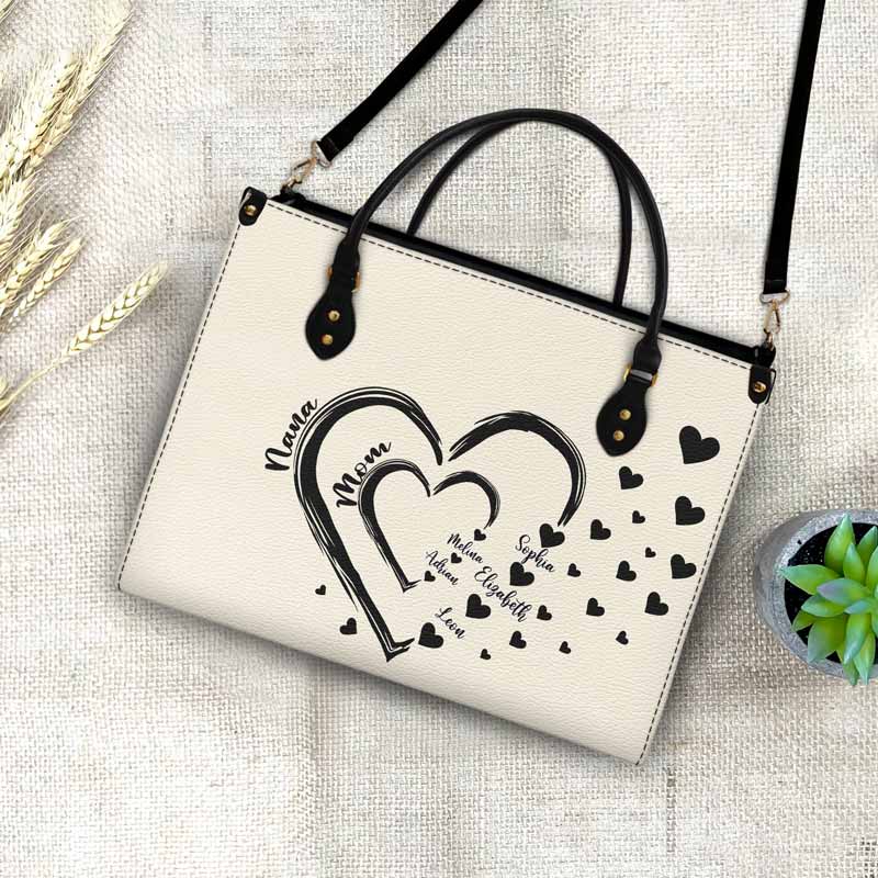 Custom Leather Tote Bag for Mom & Grandma - Our Sweethearts' Names