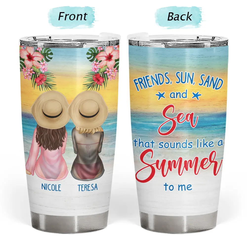 Personalized 'Friends, Sun, Sand & Sea' Tumbler for Best Friends