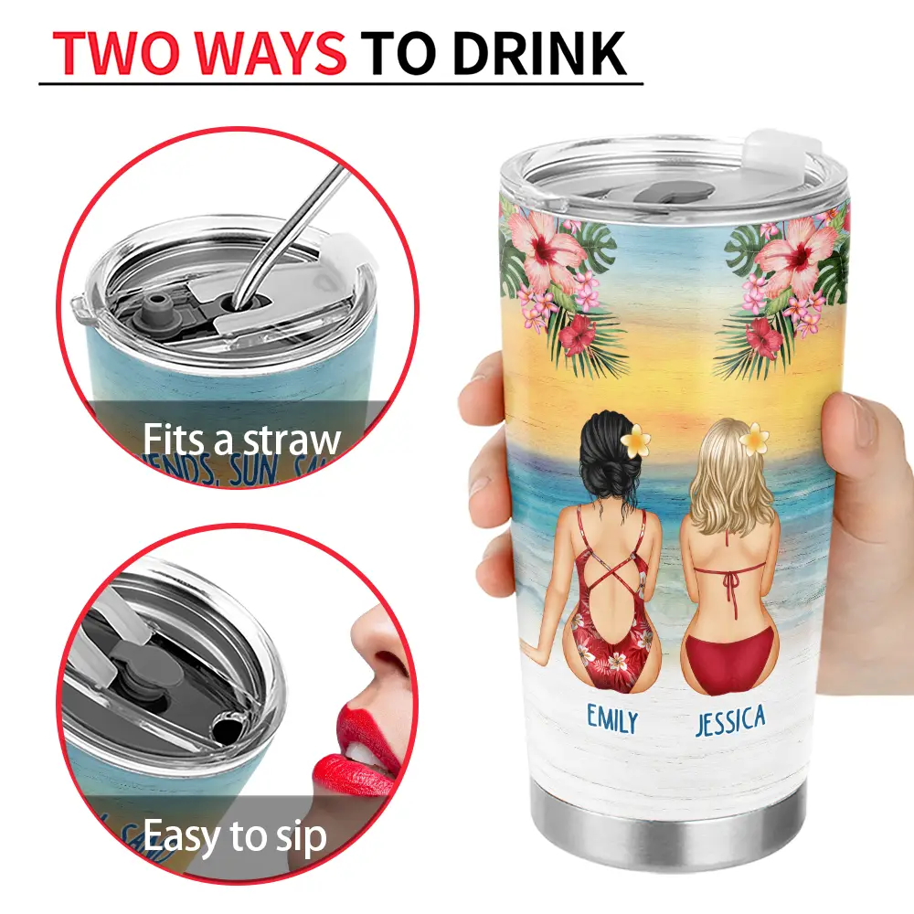 Personalized 'Friends, Sun, Sand & Sea' Tumbler for Best Friends