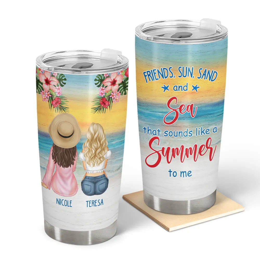 Personalized 'Friends, Sun, Sand & Sea' Tumbler for Best Friends