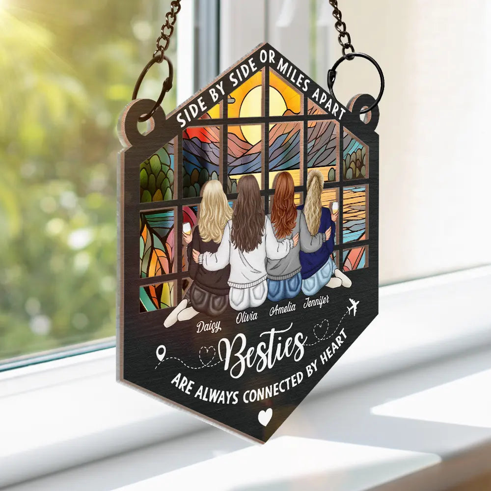 Personalized Sister Suncatcher Ornament: "Side By Side or Miles Apart" Keepsake
