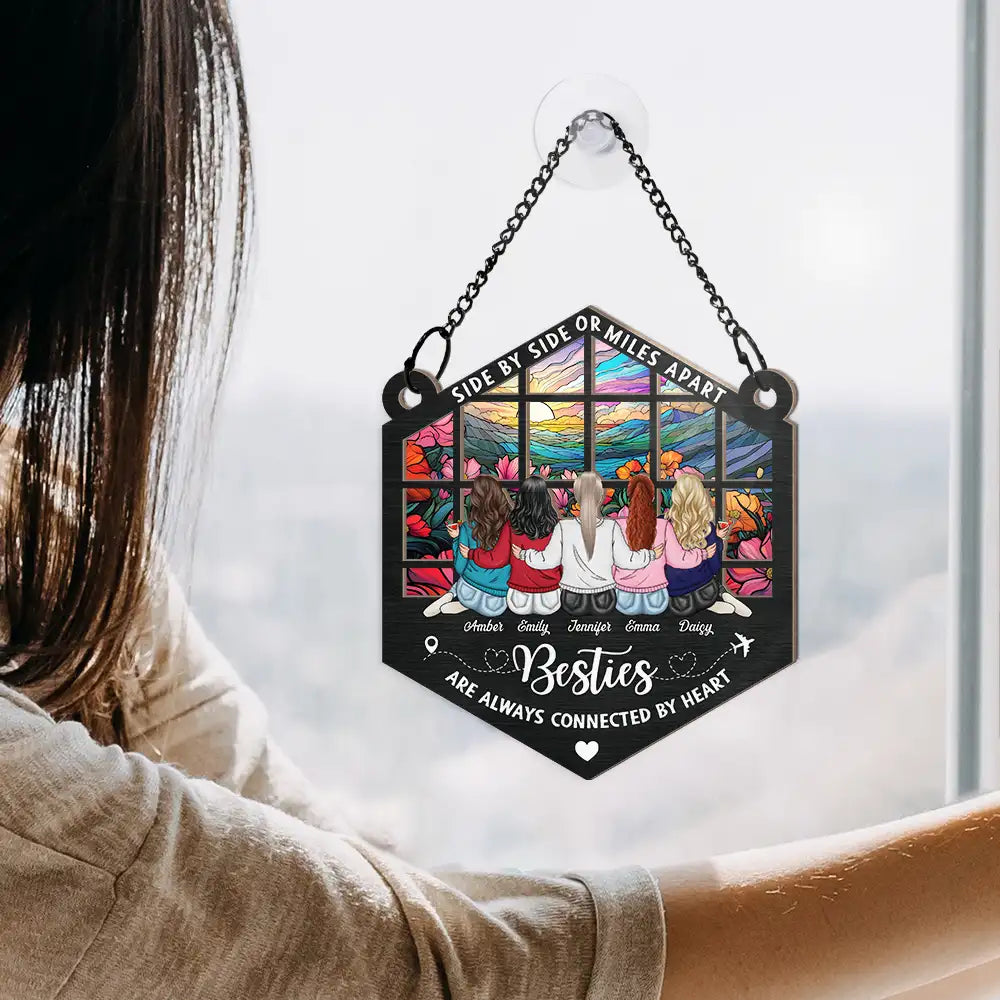 Personalized Sister Suncatcher Ornament: "Side By Side or Miles Apart" Keepsake