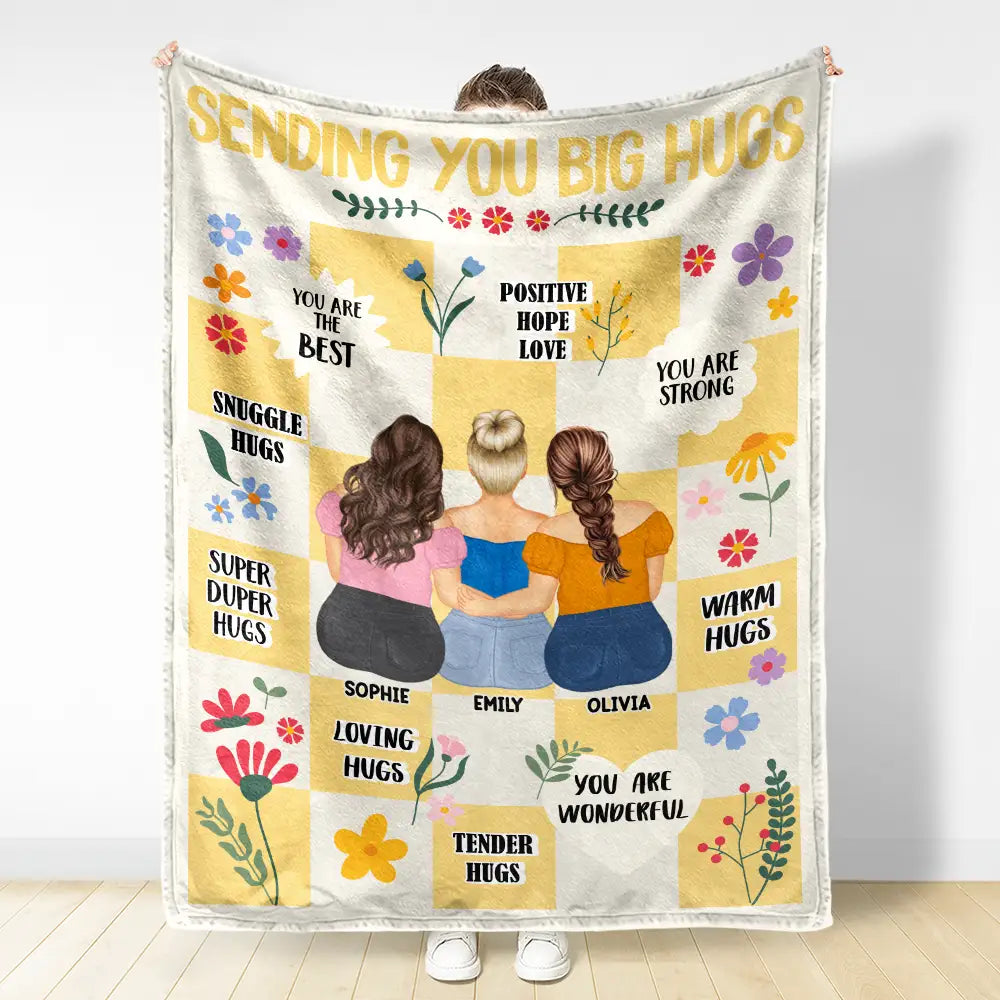 Gift For Sisters,Gift For Bestie,Love - Sending You Big Hugs - Personalized Fleece Blanket, Sherpa Blanket
