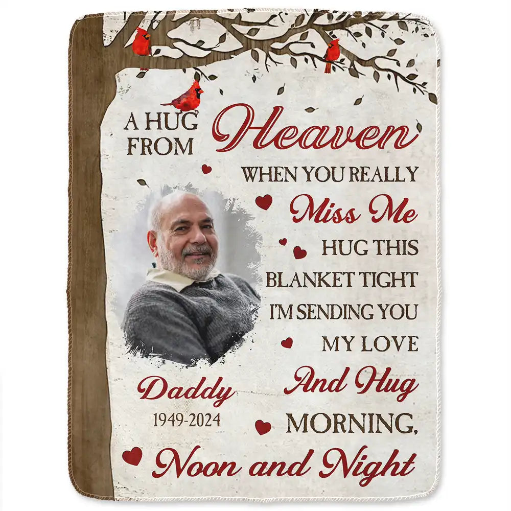 Memorial - Custom Photo Memorial A Hug From Heaven - Personalized Fleece Blanket, Sherpa Blanket