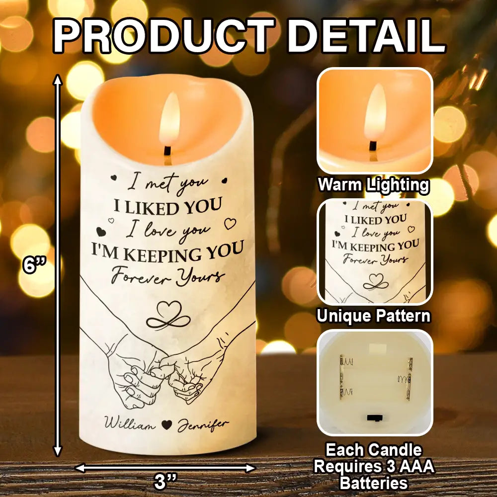 Gift For Couples - Couple I Met You I Liked You I Love You - Personalized Flameless LED Candle