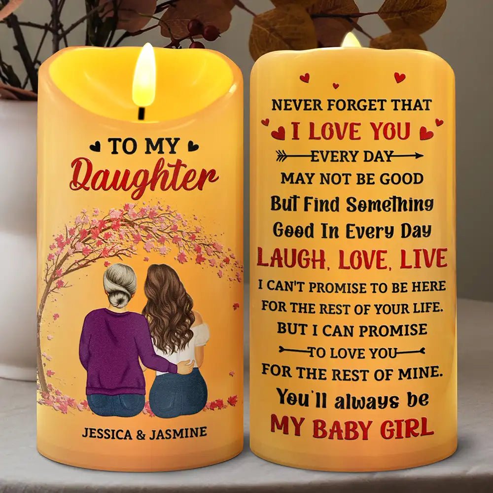 Mom - Daughters (Adult),Gift For Daughter,Love - My Daughter Never Forget That I Love You Forever - Personalized Flameless LED Candle