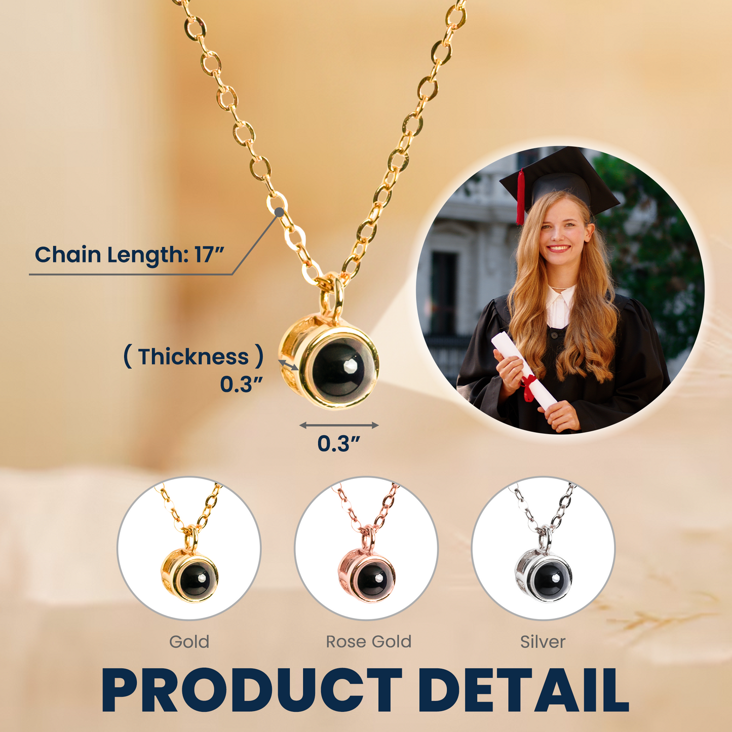 Custom Photo Projection Necklace for Daughter - Graduation Keepsake Gift