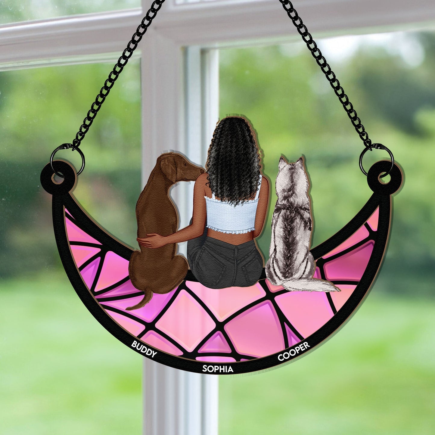 Personalized Dog Lover Suncatcher: Custom Pet & Owner Moon Ornament