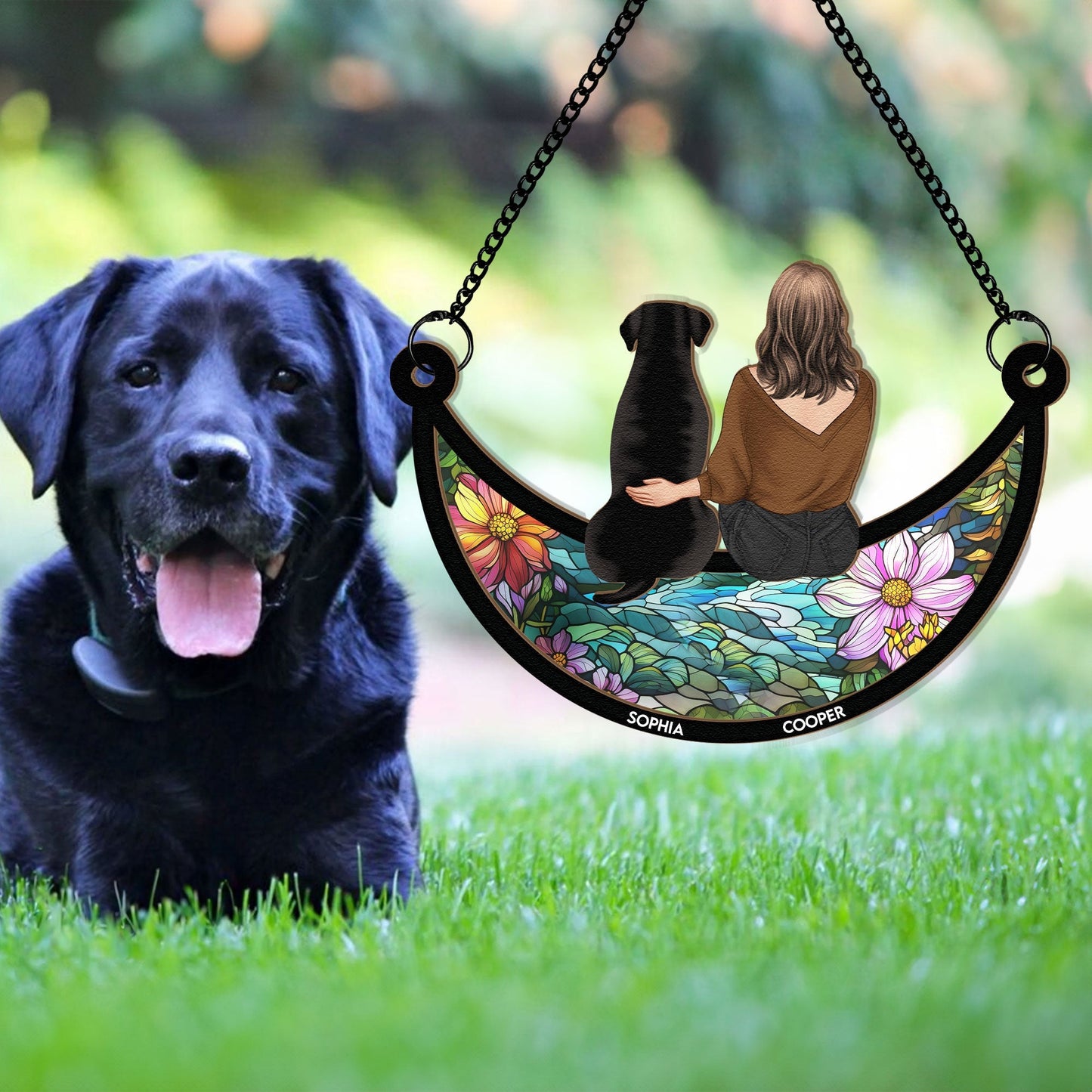 Personalized Dog Lover Suncatcher: Custom Pet & Owner Moon Ornament