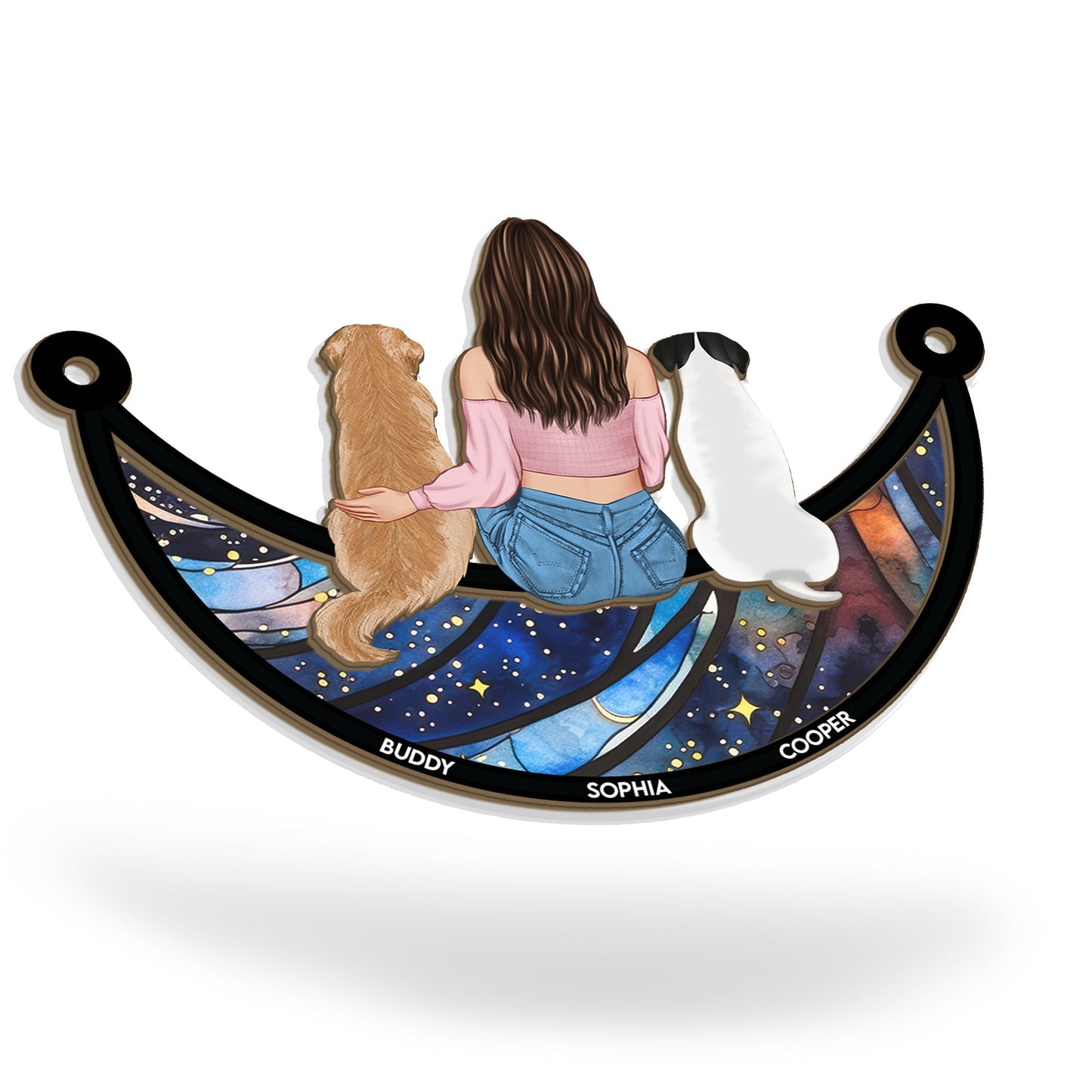 Personalized Dog Lover Suncatcher: Custom Pet & Owner Moon Ornament