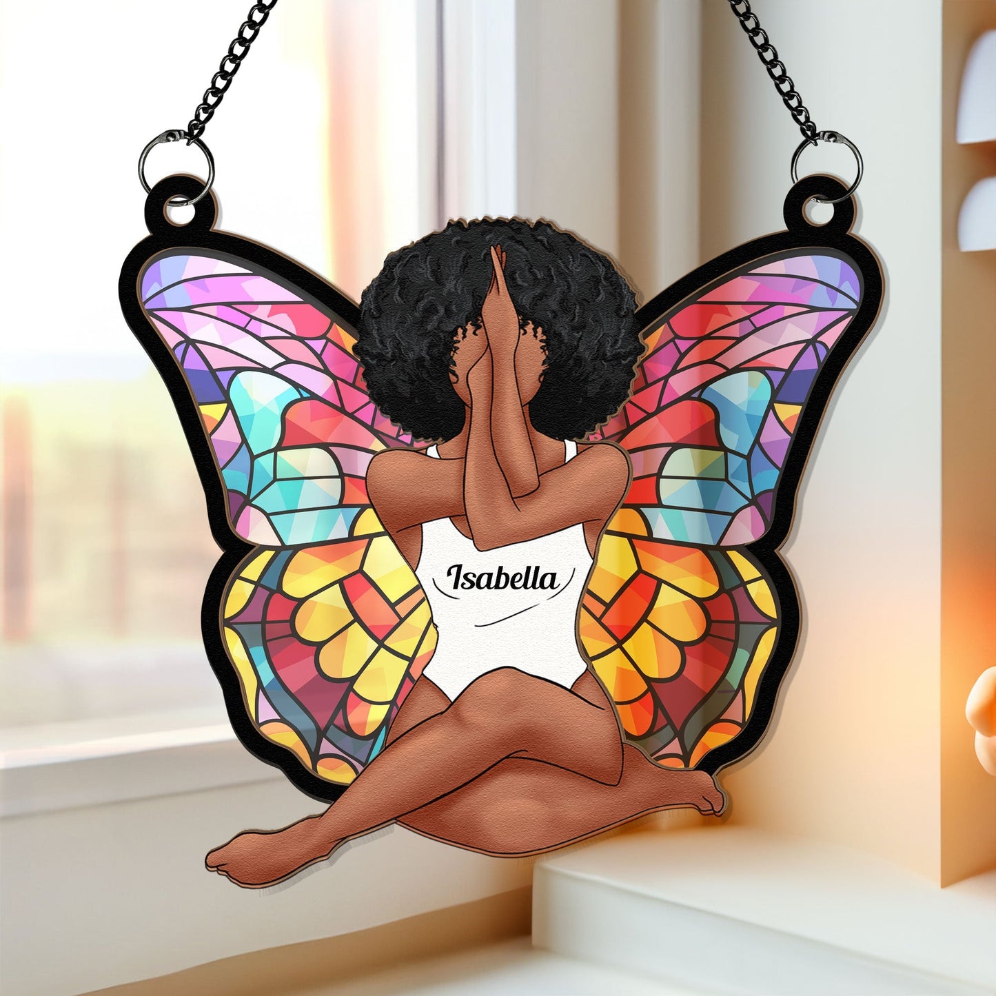 Custom Name Black Woman Butterfly Suncatcher - Empowering Gift for Her