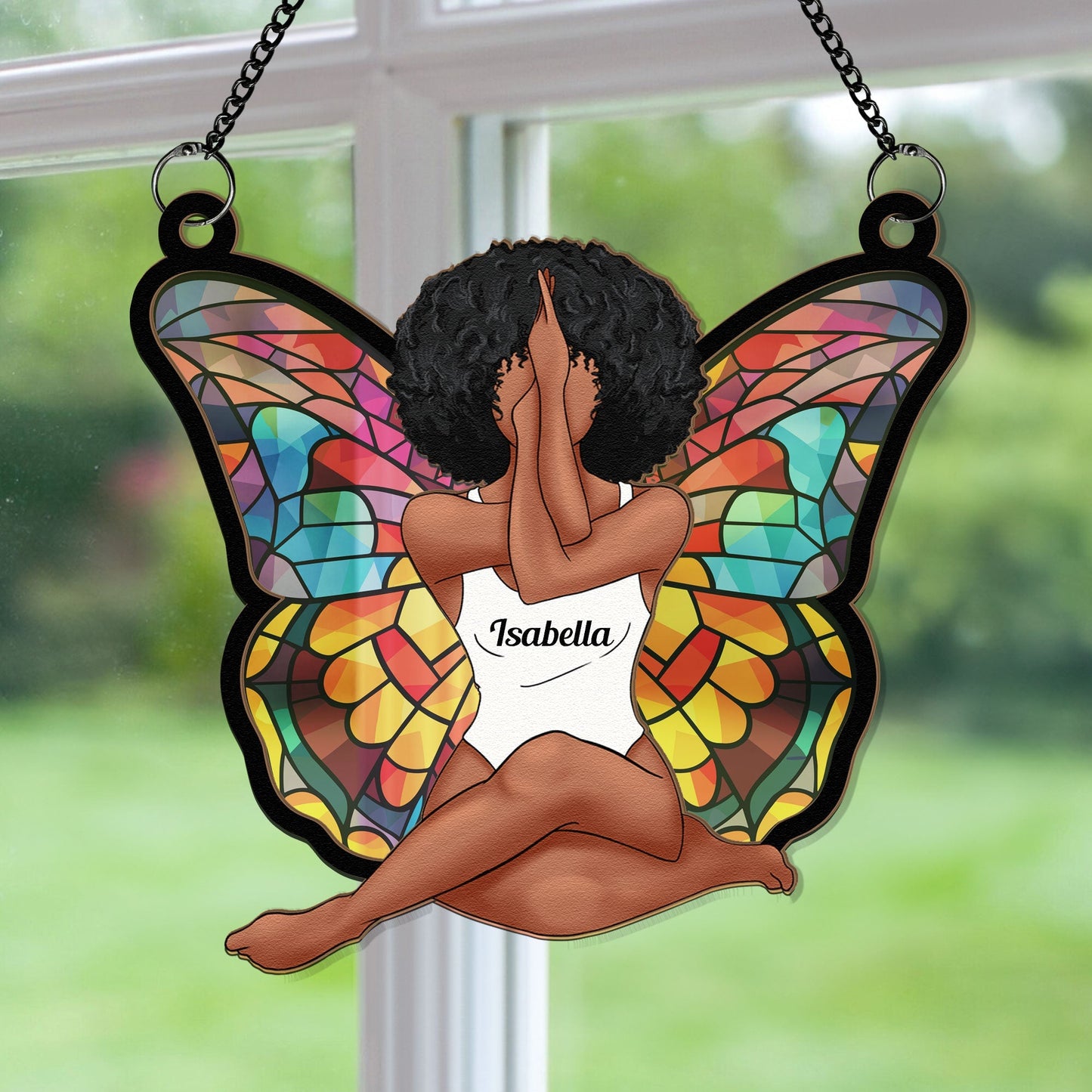 Custom Name Black Woman Butterfly Suncatcher - Empowering Gift for Her