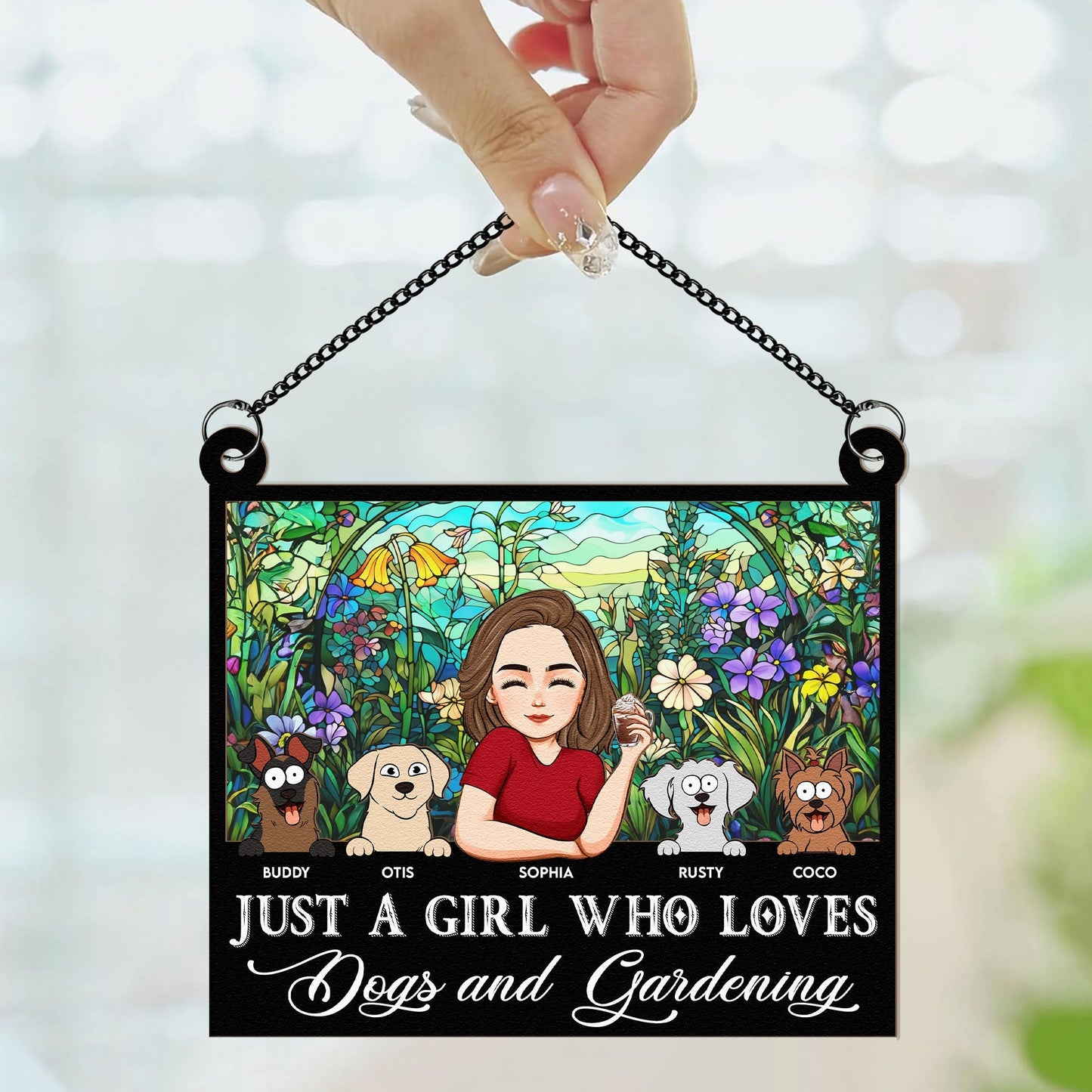 Personalized Dog & Garden Suncatcher for Her | 'Just a Girl Who Loves Dogs and Gardening'