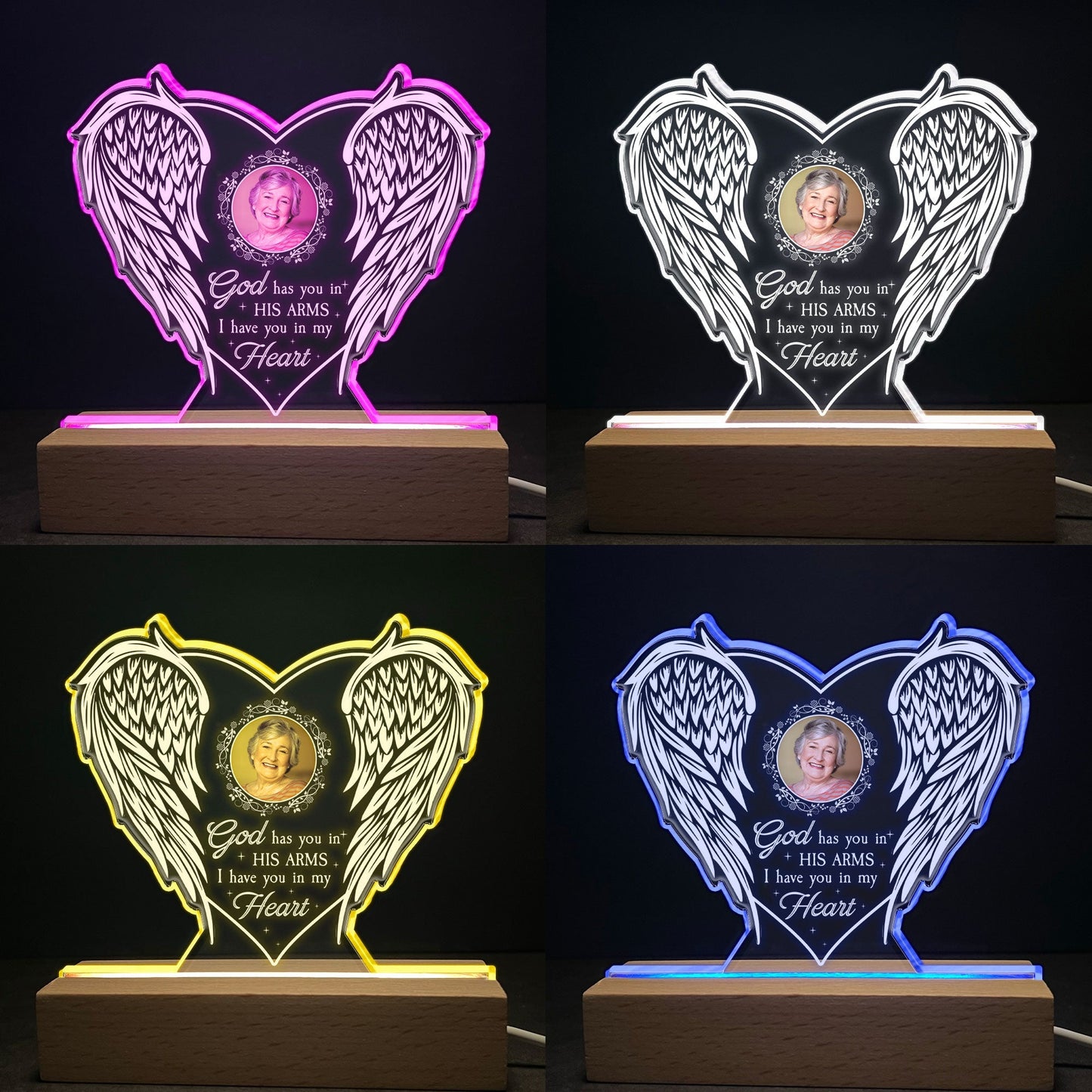 Custom Photo Memorial For Loved One LED Light: 'God Has You In His Arms' Keepsake Gift