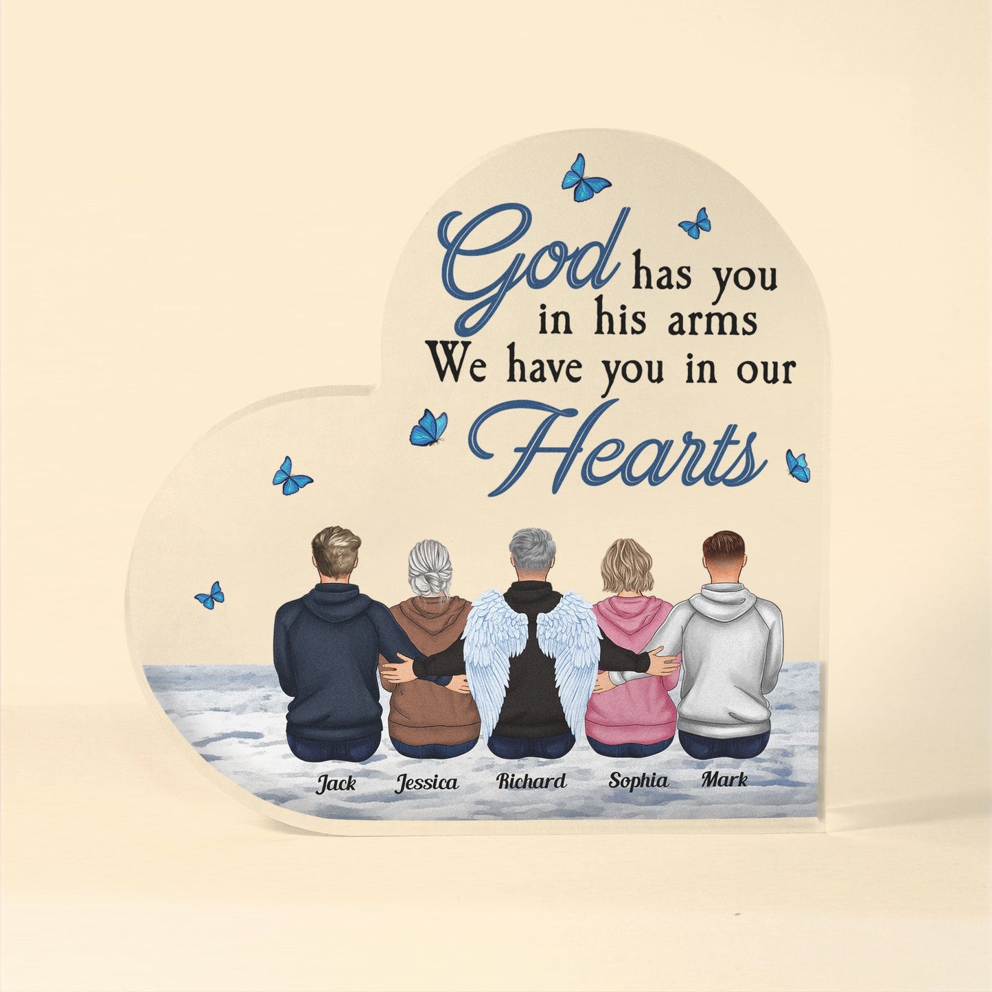 Personalized Memorial For Loved One Plaque: "God Has You In Our Hearts" Family Keepsake