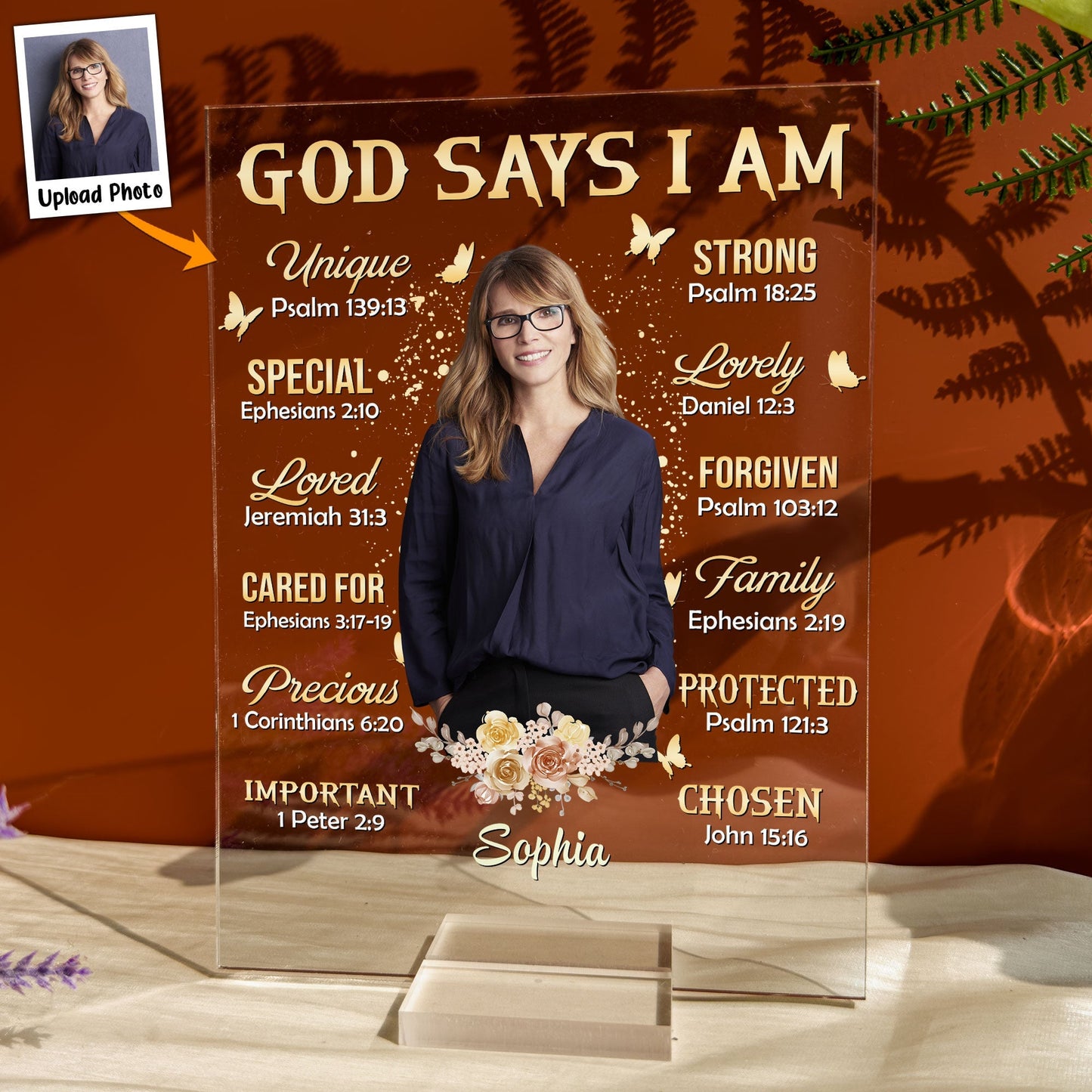 Personalized God Says I Am Acrylic Plaque with Custom Photo for Her