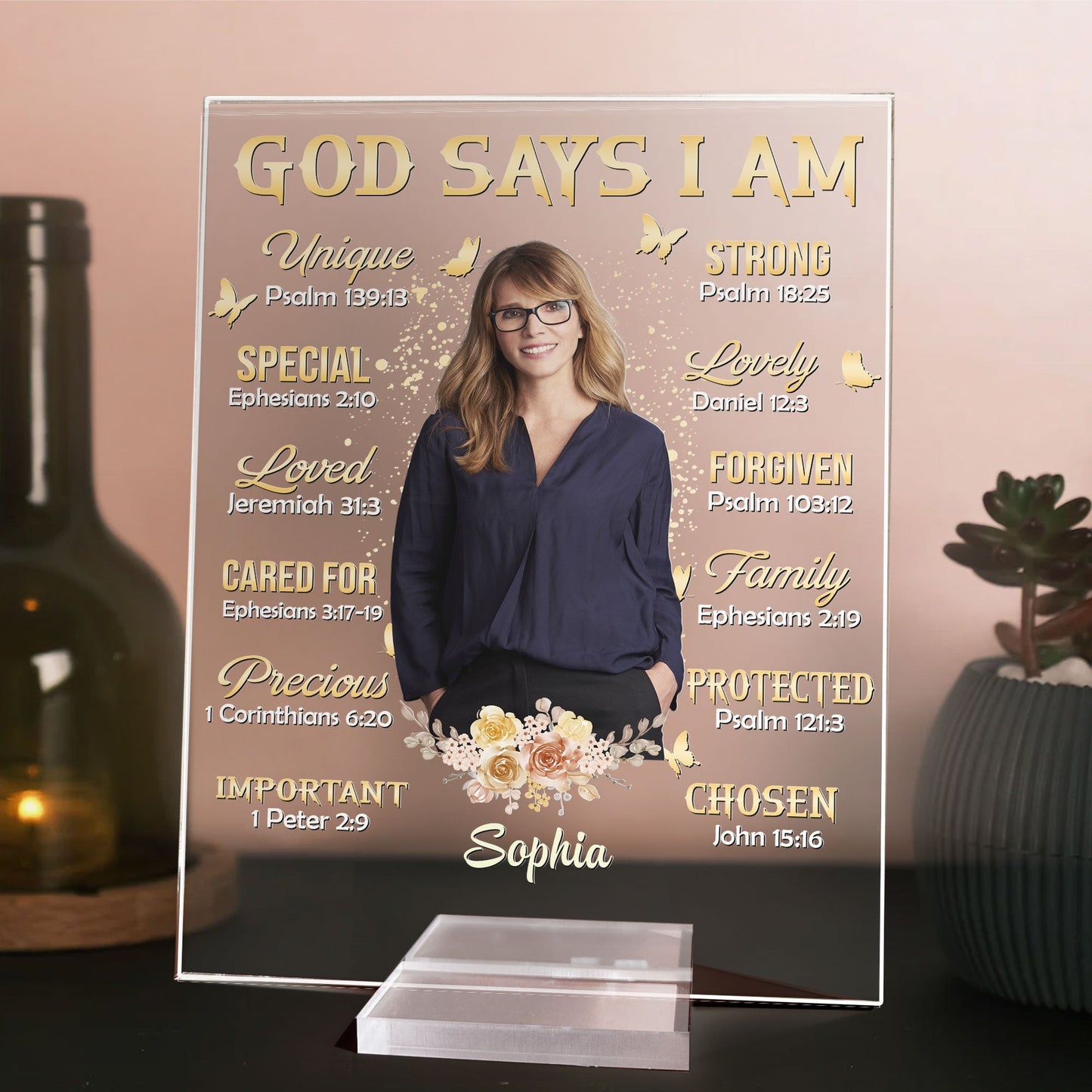 Personalized God Says I Am Acrylic Plaque with Custom Photo for Her